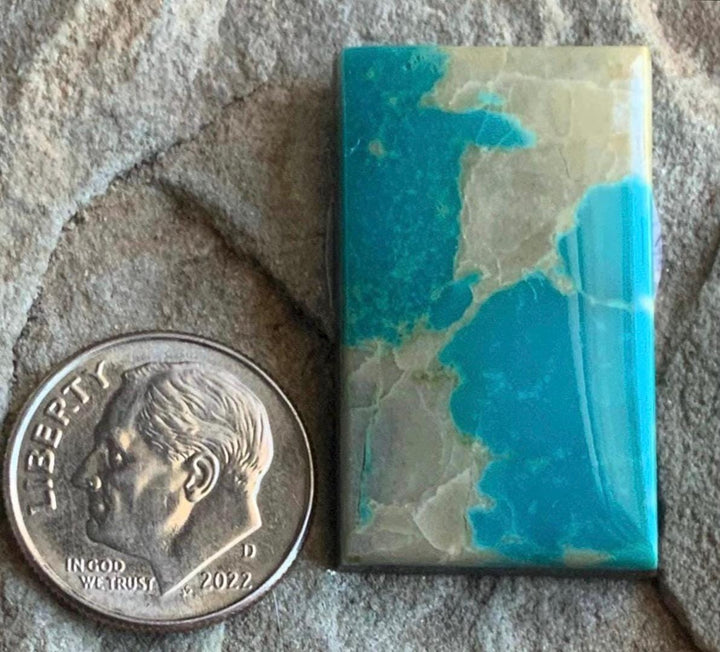 Beautiful Blue Royston Turquoise Rectangular Cabochon with Quartz Inclusions #R07