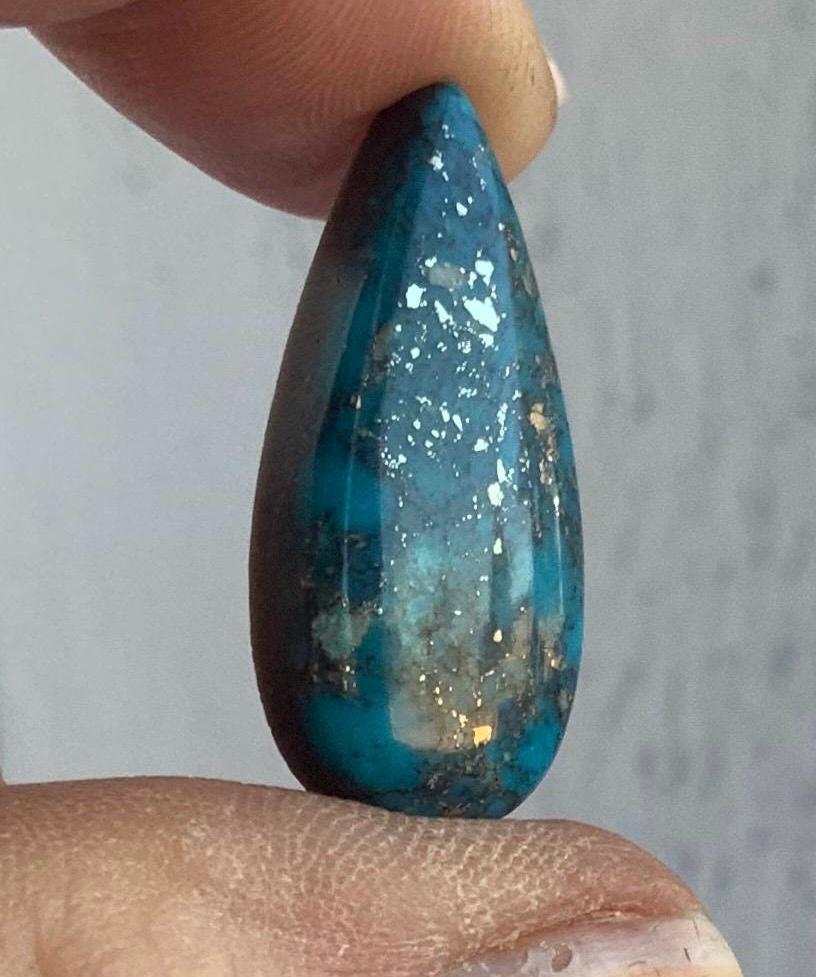 Beautiful High Grade Ithaca Peak Turquoise Teardrop Cabochon With Silver Pyrite & Quartz Inclusions