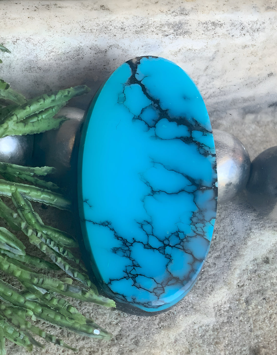 Cloud Mountain Turquoise High Grade Long Oval Cabochon
