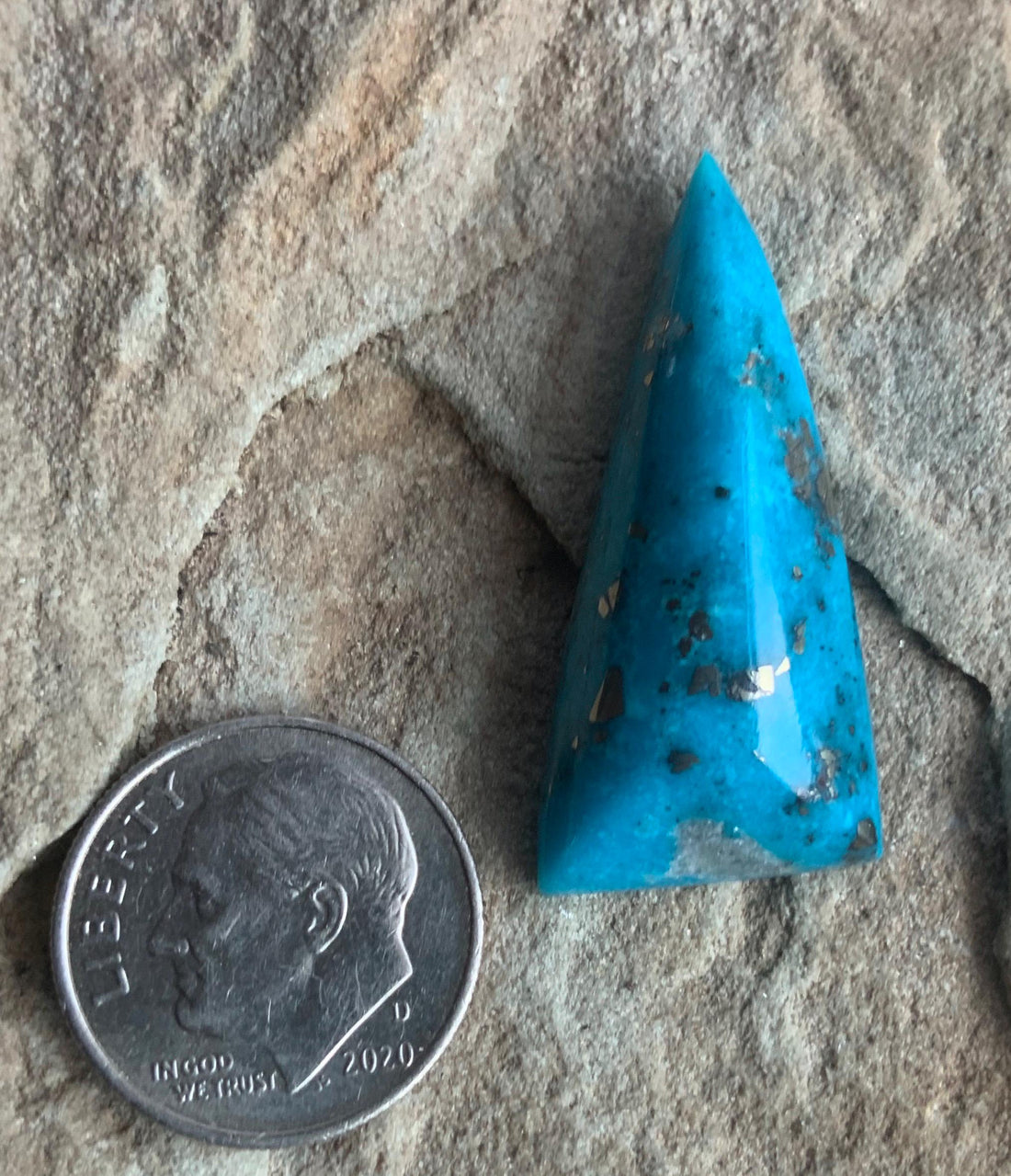 Gorgeous Blue Morenci Turquoise Triangular Cabochon with Pyrite