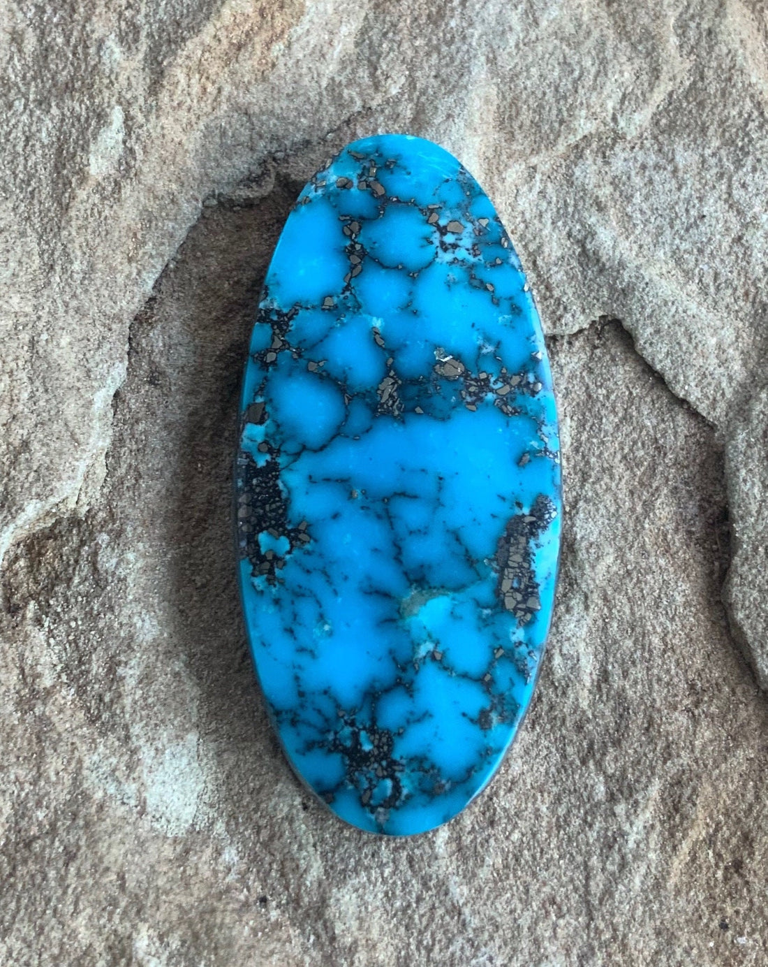Ithaca Peak Turquoise High Grade Large Oval Cabochon With Silver Pyrite #IP120