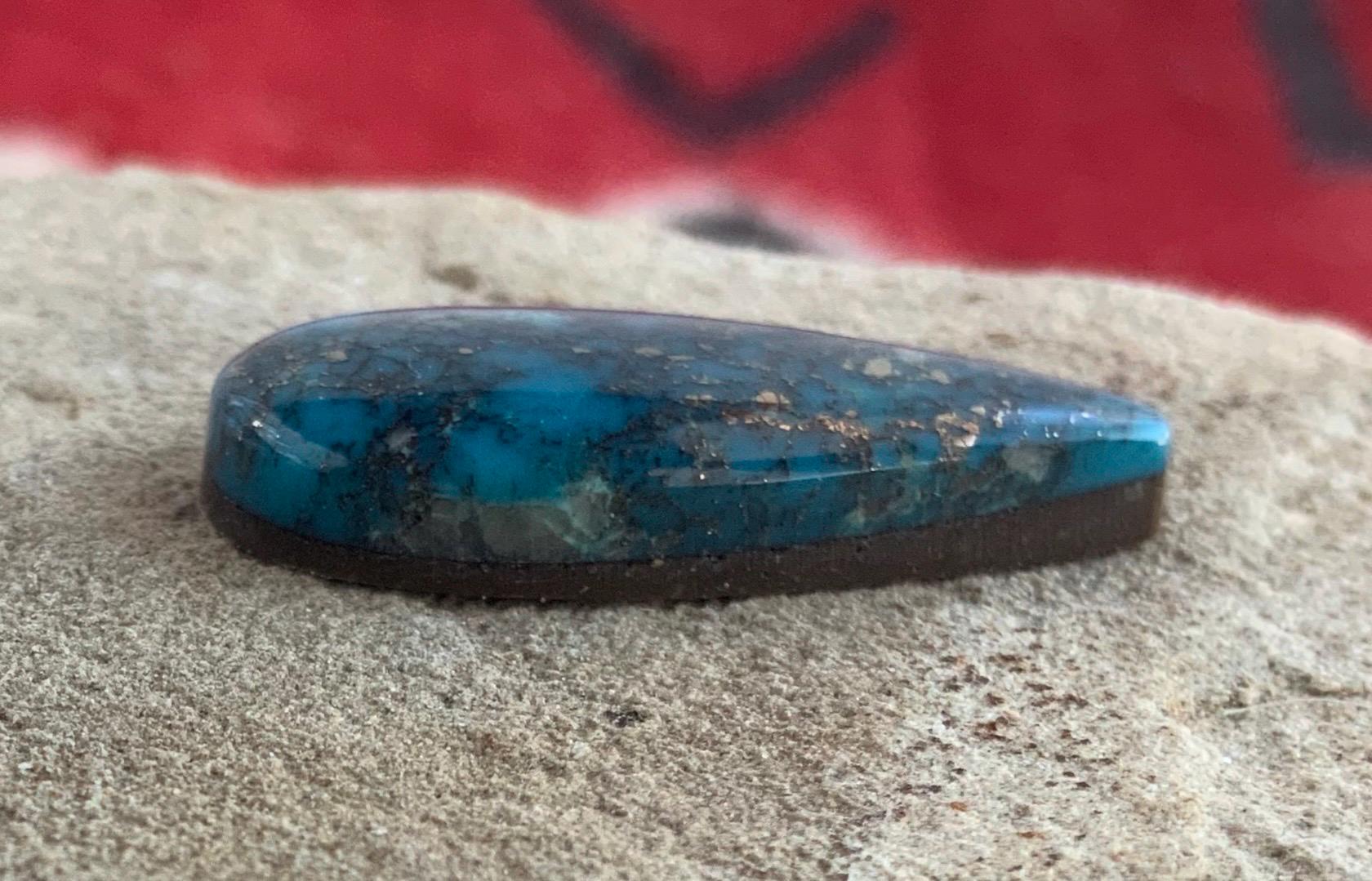 Beautiful High Grade Ithaca Peak Turquoise Teardrop Cabochon With Silver Pyrite & Quartz Inclusions