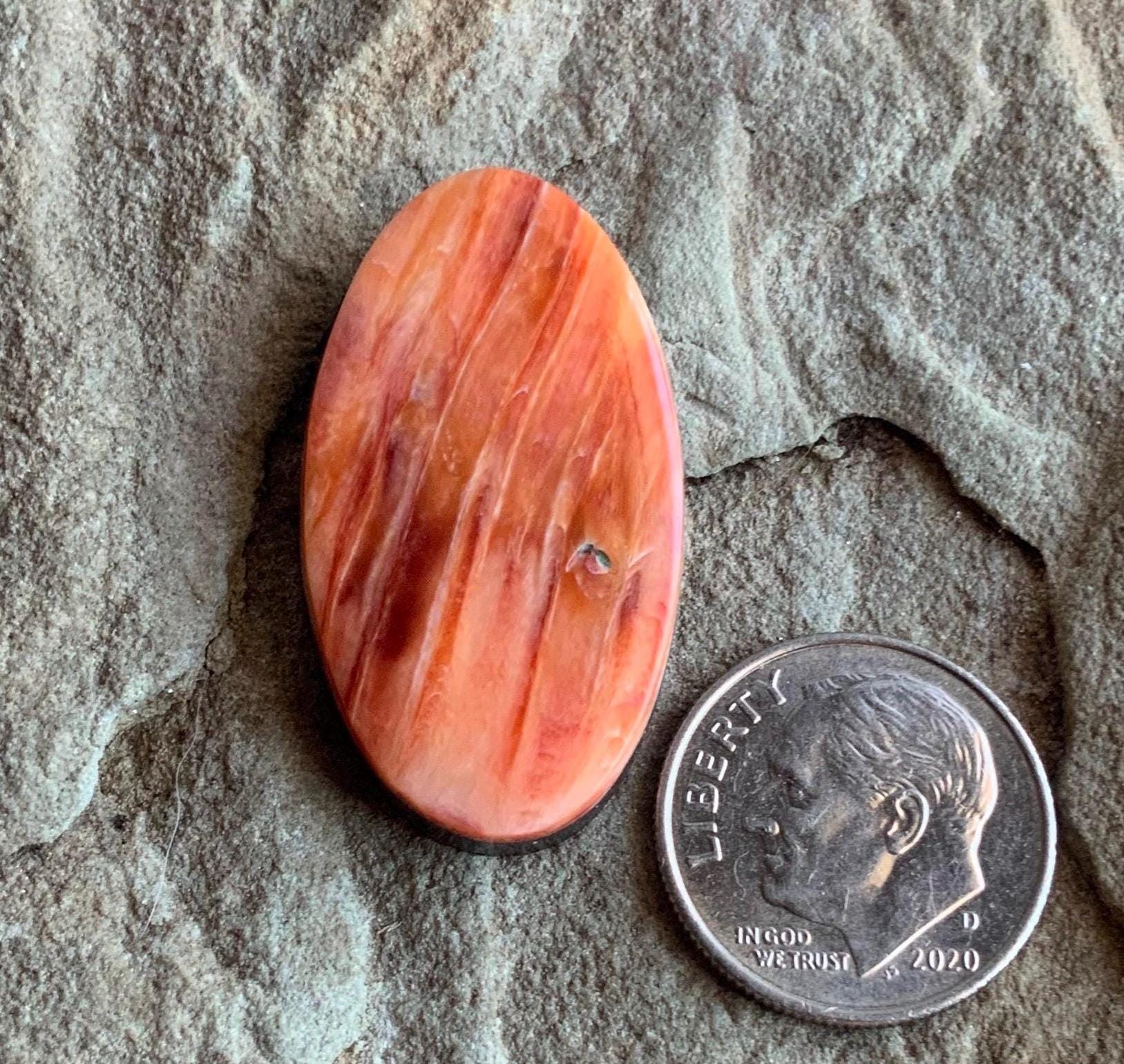 Beautiful Orange Spiny Oyster Long Oval Cabochon