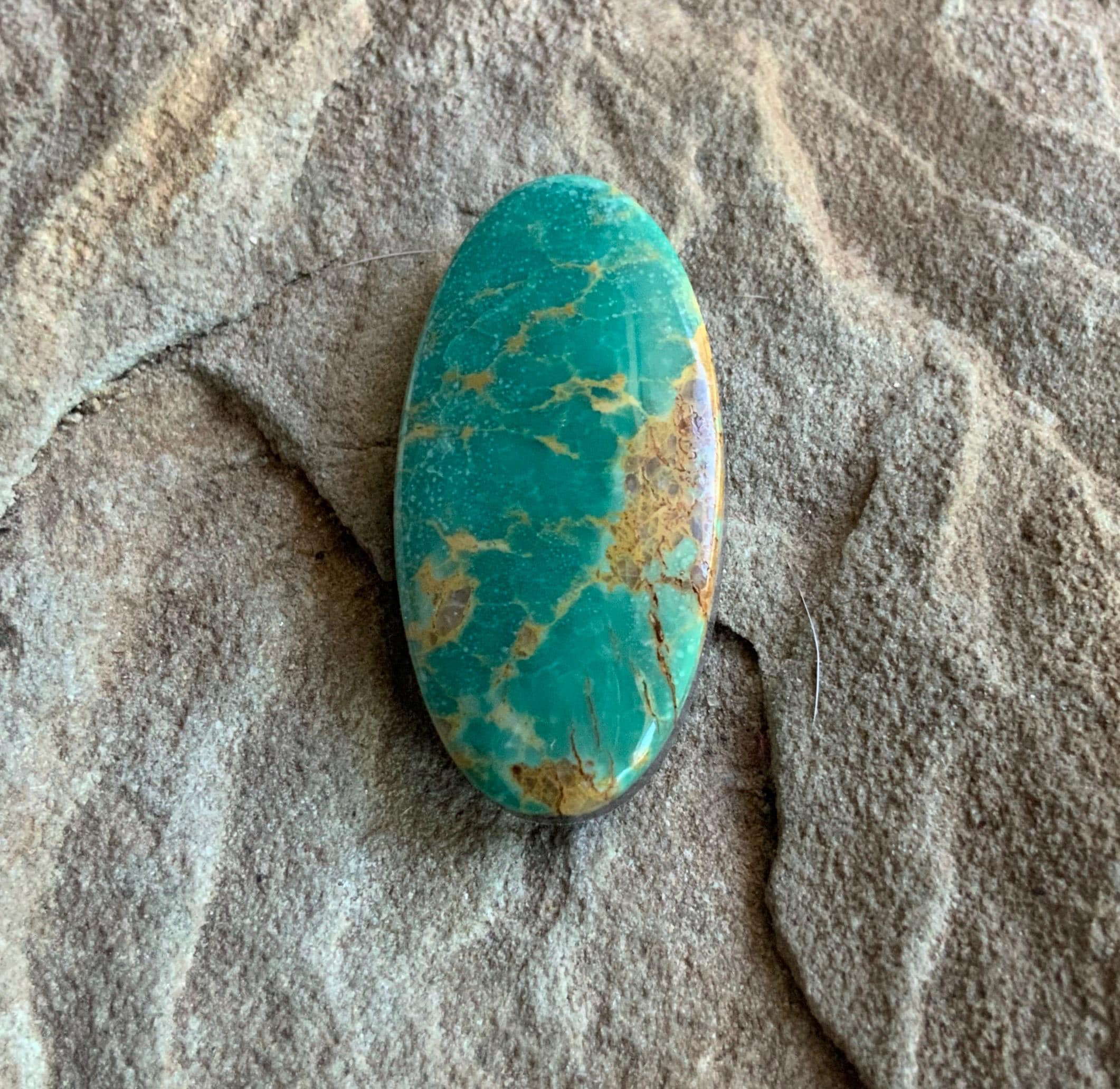 Beautiful Turquoise Mountain Green Long Oval Turquoise Cabochon