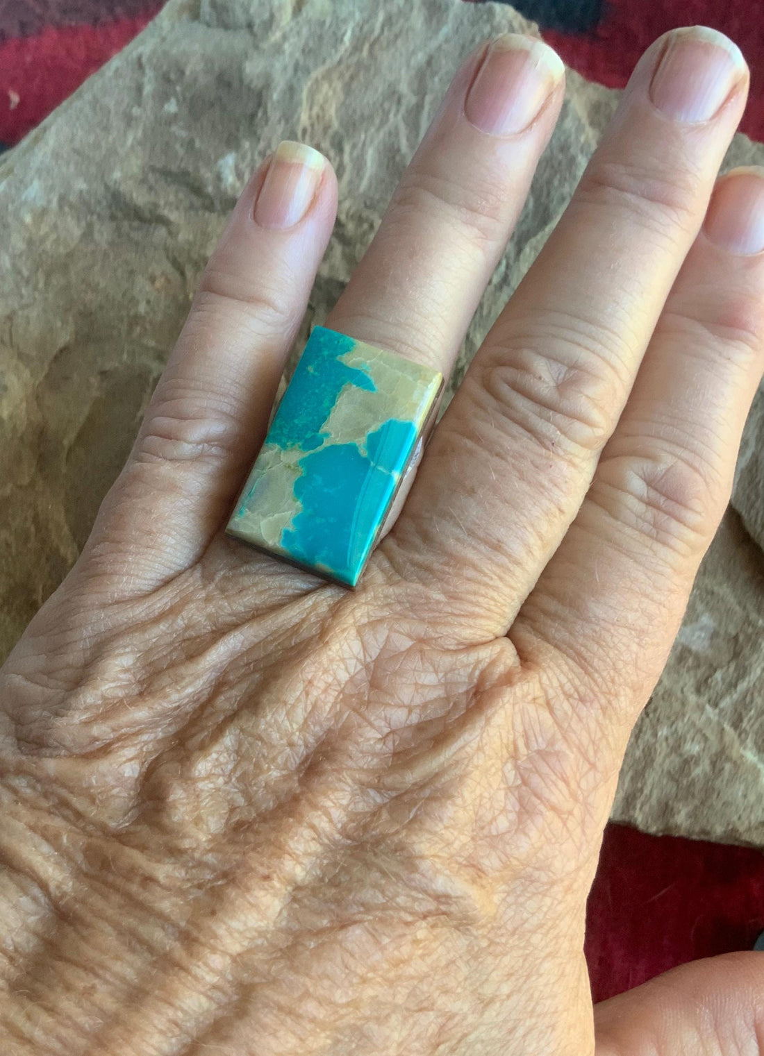 Beautiful Blue Royston Turquoise Rectangular Cabochon with Quartz Inclusions #R07