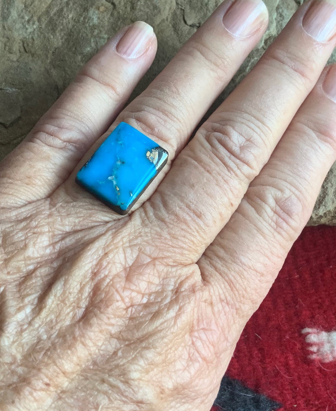 Beautiful Blue High Grade Ithaca Peak Turquoise Rectangle Cabochon With Silver Pyrite P143