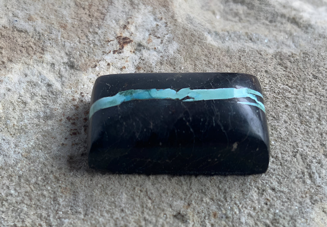 Natural Sierra Nevada Boulder Ribbon Turquoise Rectangular Cabochon
