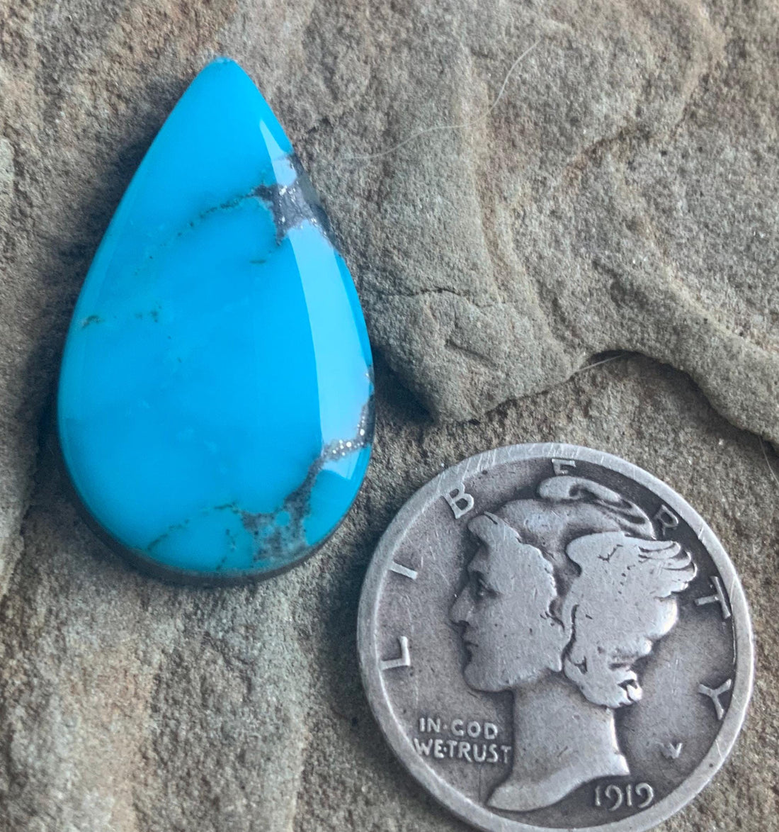 High Grade Blue Ithaca Peak Turquoise Teardrop Cabochon