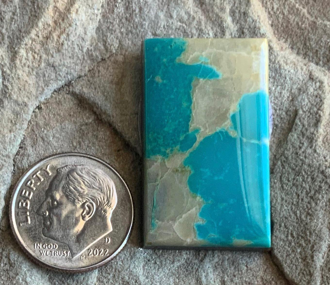 Beautiful Blue Royston Turquoise Rectangular Cabochon with Quartz Inclusions #R07