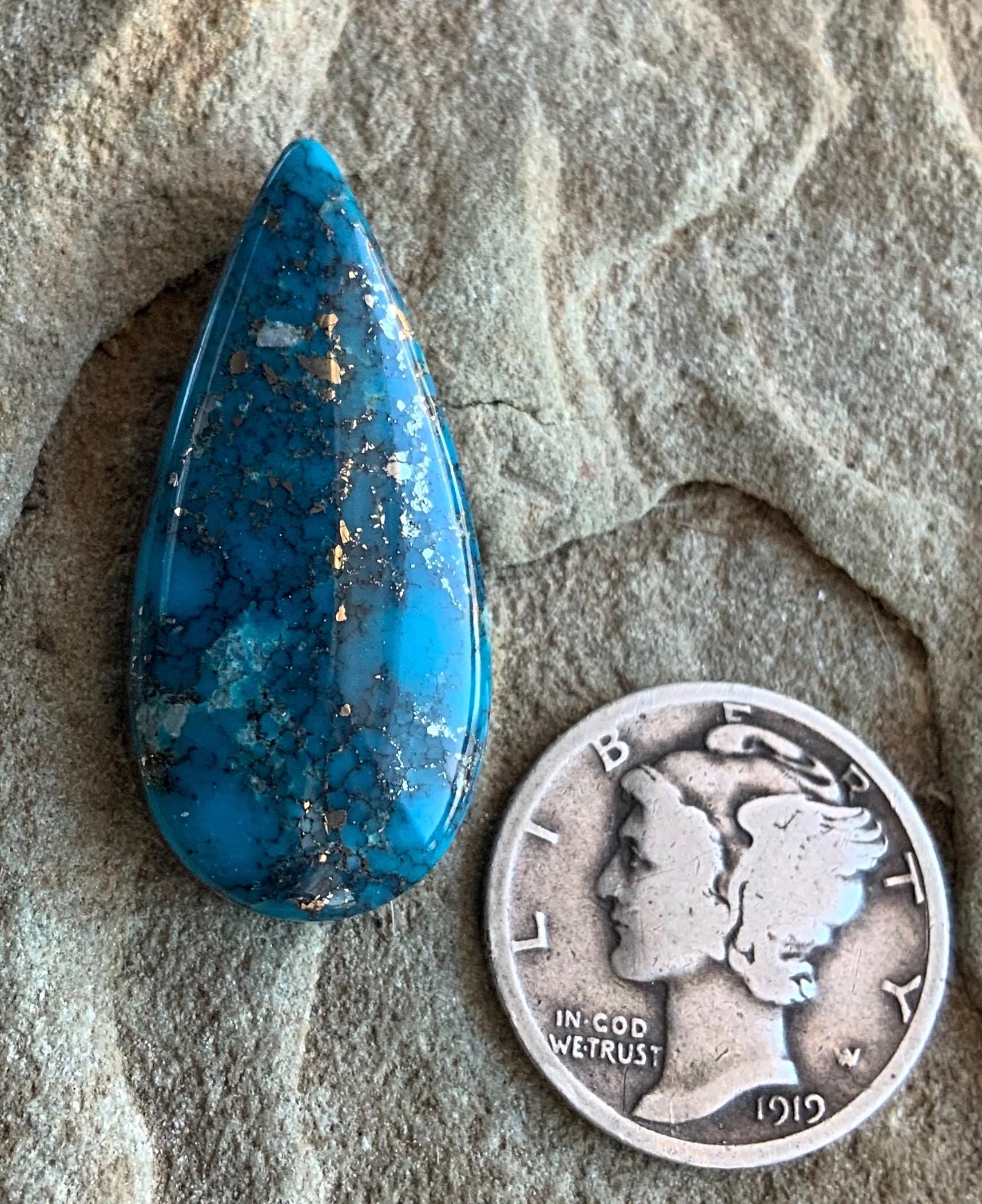 Beautiful High Grade Ithaca Peak Turquoise Teardrop Cabochon With Silver Pyrite & Quartz Inclusions