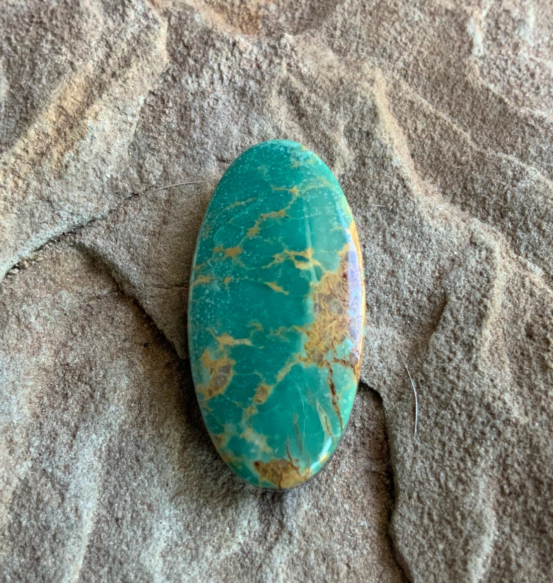 Beautiful Turquoise Mountain Green Long Oval Turquoise Cabochon