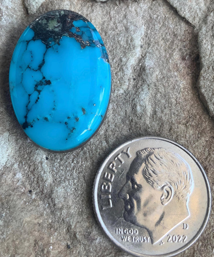 Ithaca Peak Turquoise High Grade Oval Cabochon With Silver Pyrite & Quartz Inclusions #IP102