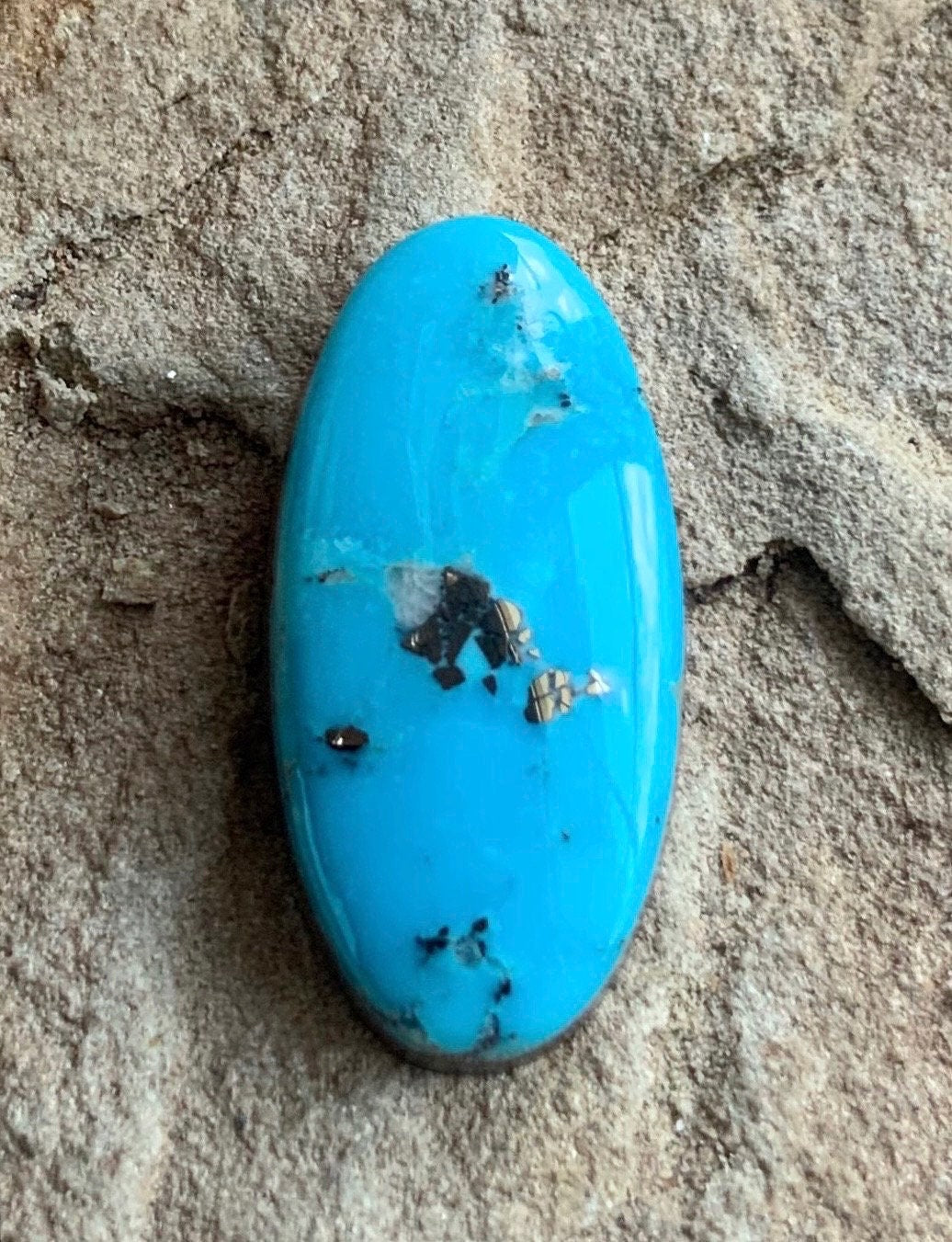Ithaca Peak Turquoise Oval Cabochon With Silver Pyrite #IP135