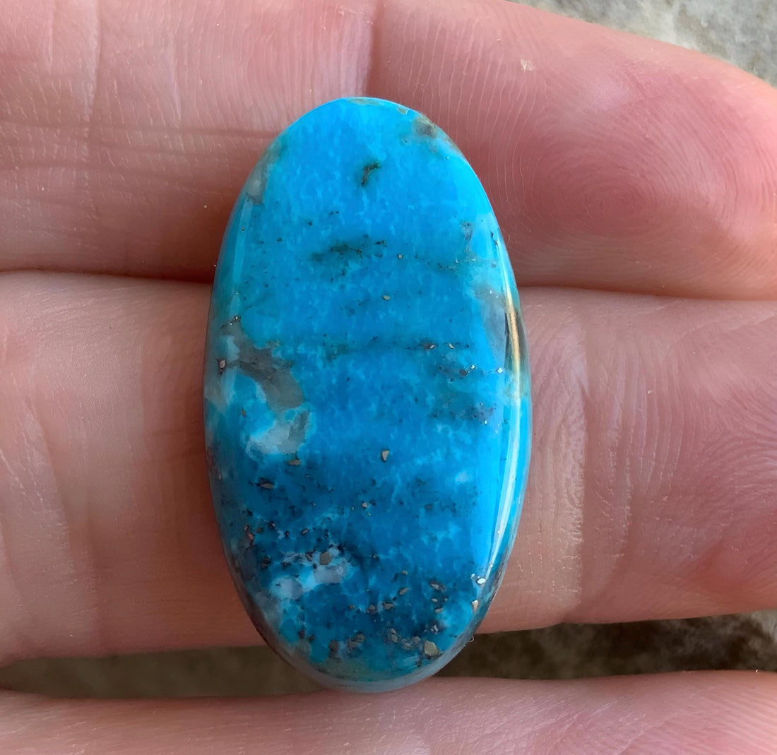 Beautiful Ithaca Peak Turquoise Oval Cabochon With Silver Pyrite and Quartz Inclusion-Arizona Gemstone #IP154