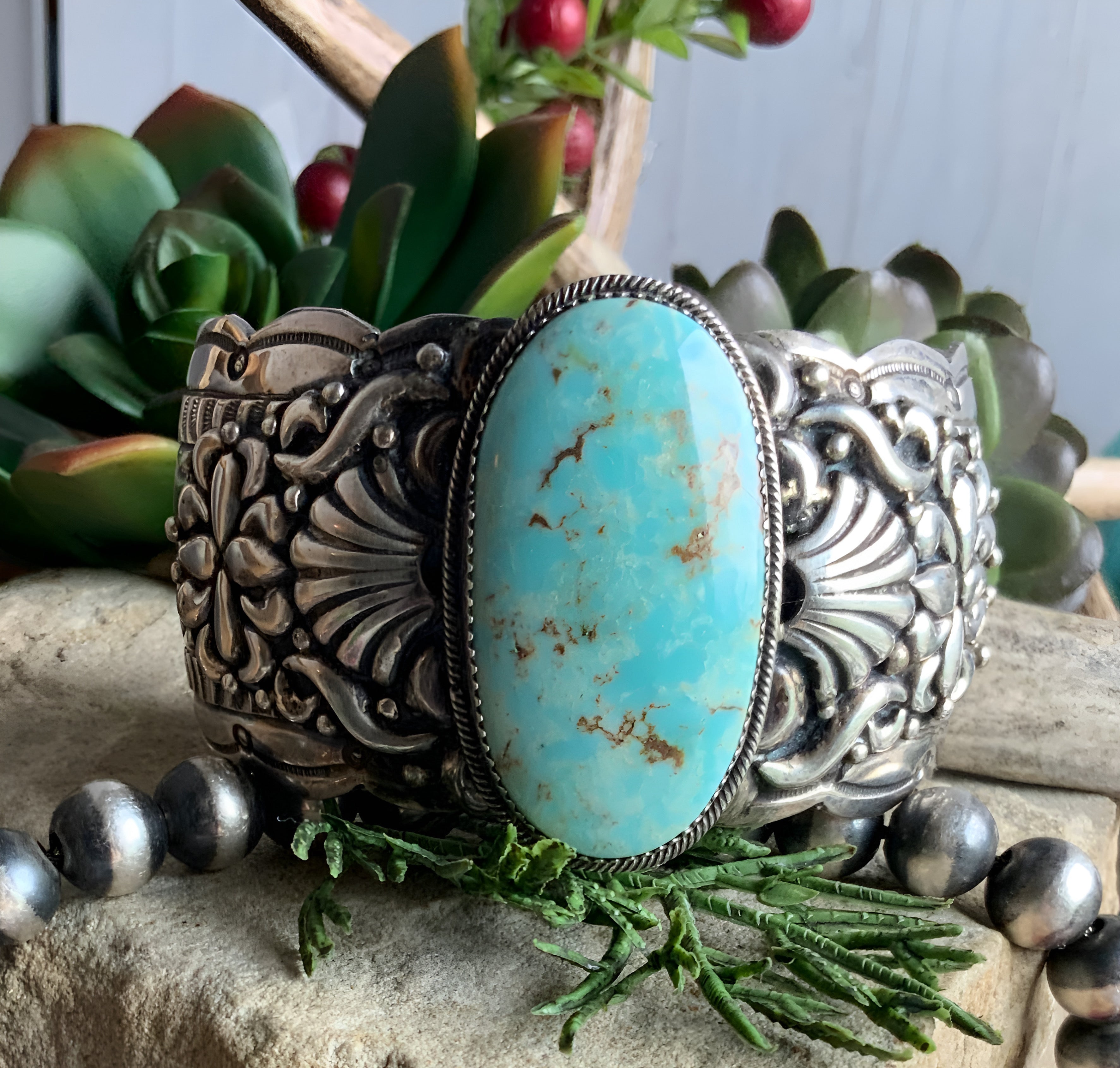 Sterling Silver and Natural Dry Creek Turquoise Cuff Bracelet by Marcella James