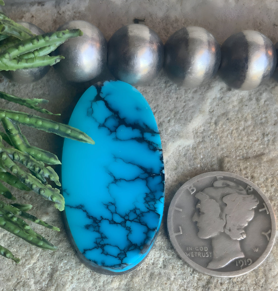 Cloud Mountain Turquoise High Grade Long Oval Cabochon