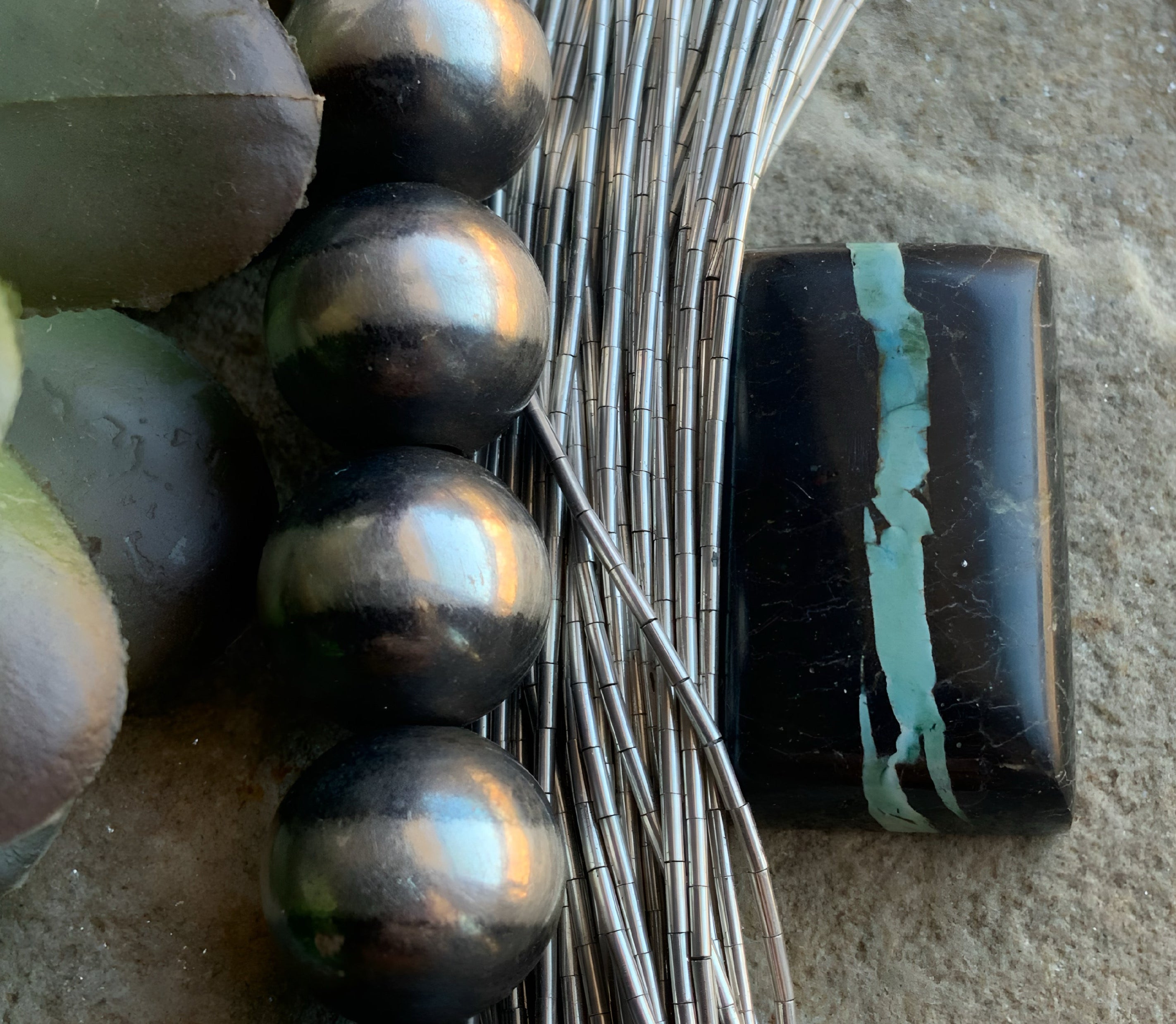 Natural Sierra Nevada Boulder Ribbon Turquoise Rectangular Cabochon