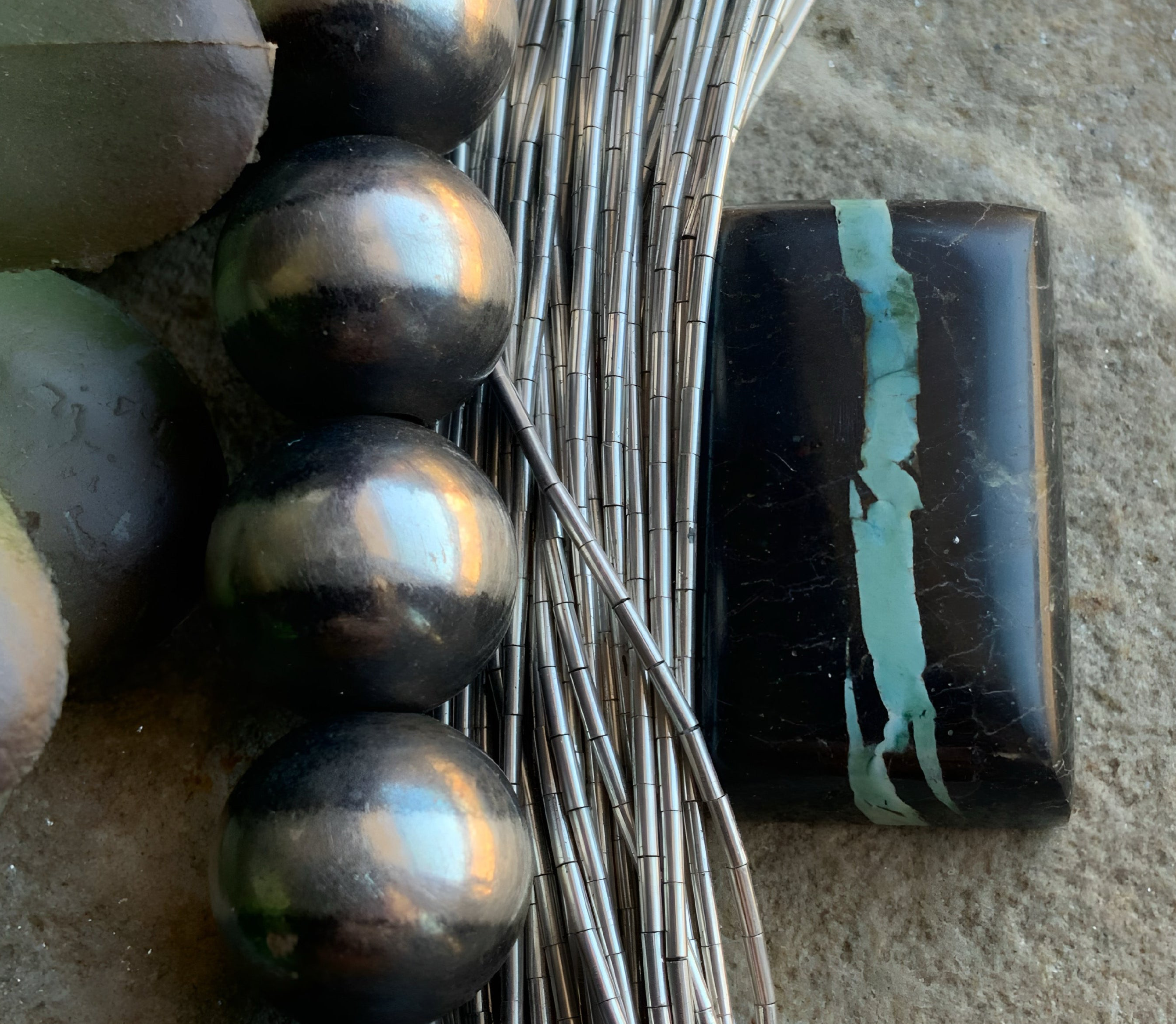 Natural Sierra Nevada Boulder Ribbon Turquoise Rectangular Cabochon