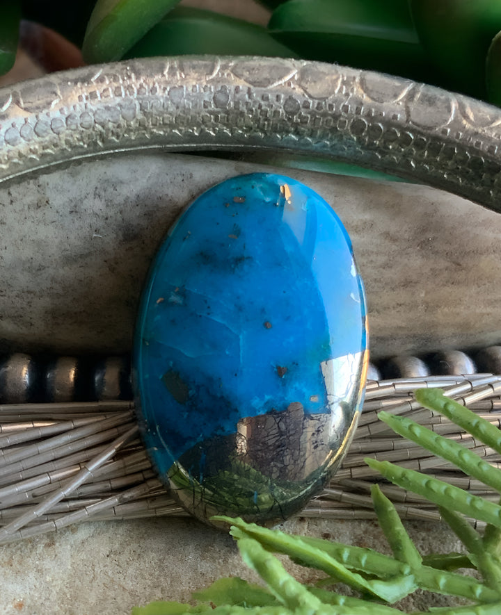 Ithaca Peak Turquoise High Grade Oval Cabochon With Pyrite-Arizona Gemstone #IP121