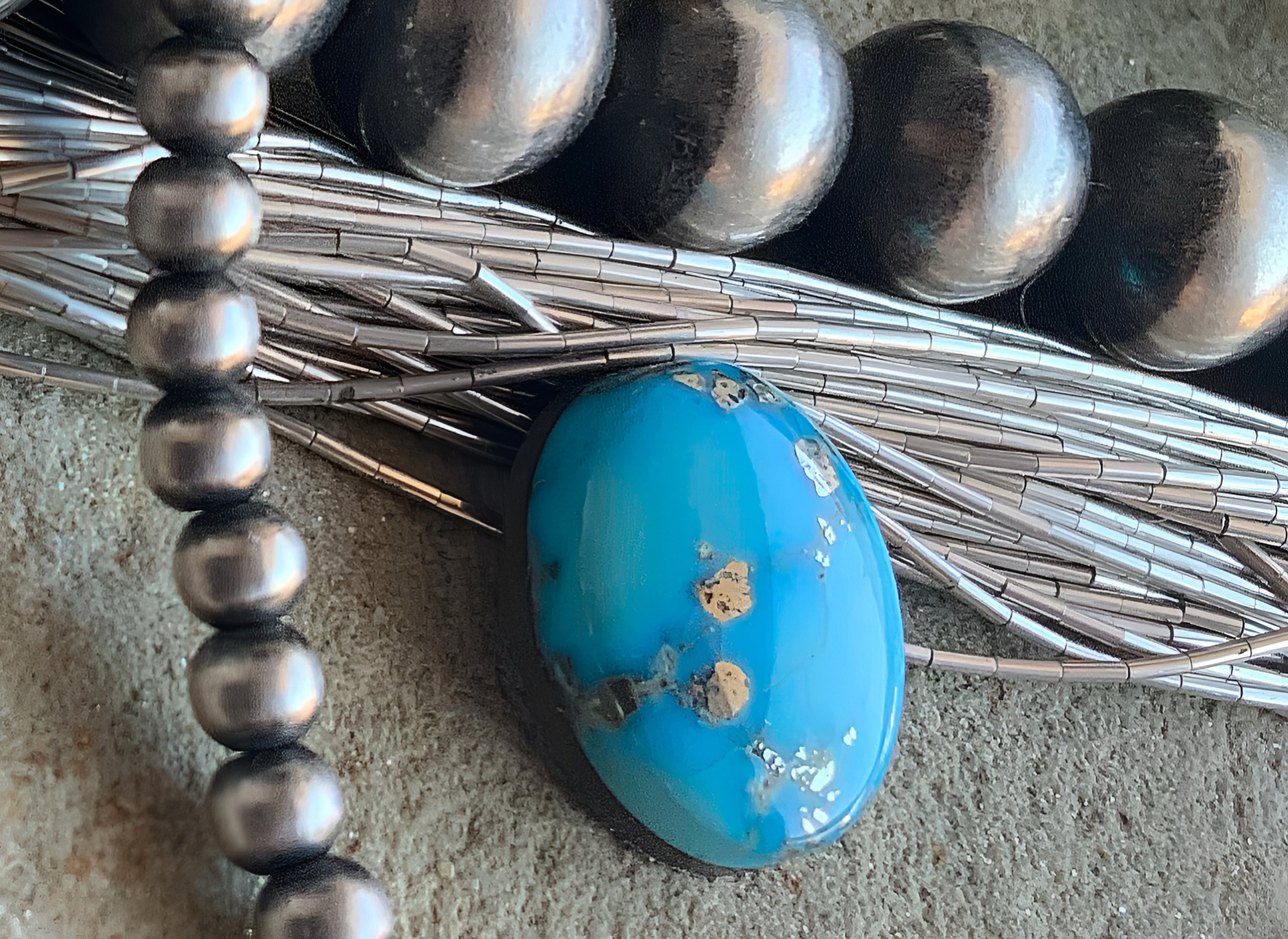 Whitewater Turquoise Oval With Silver Pyrite