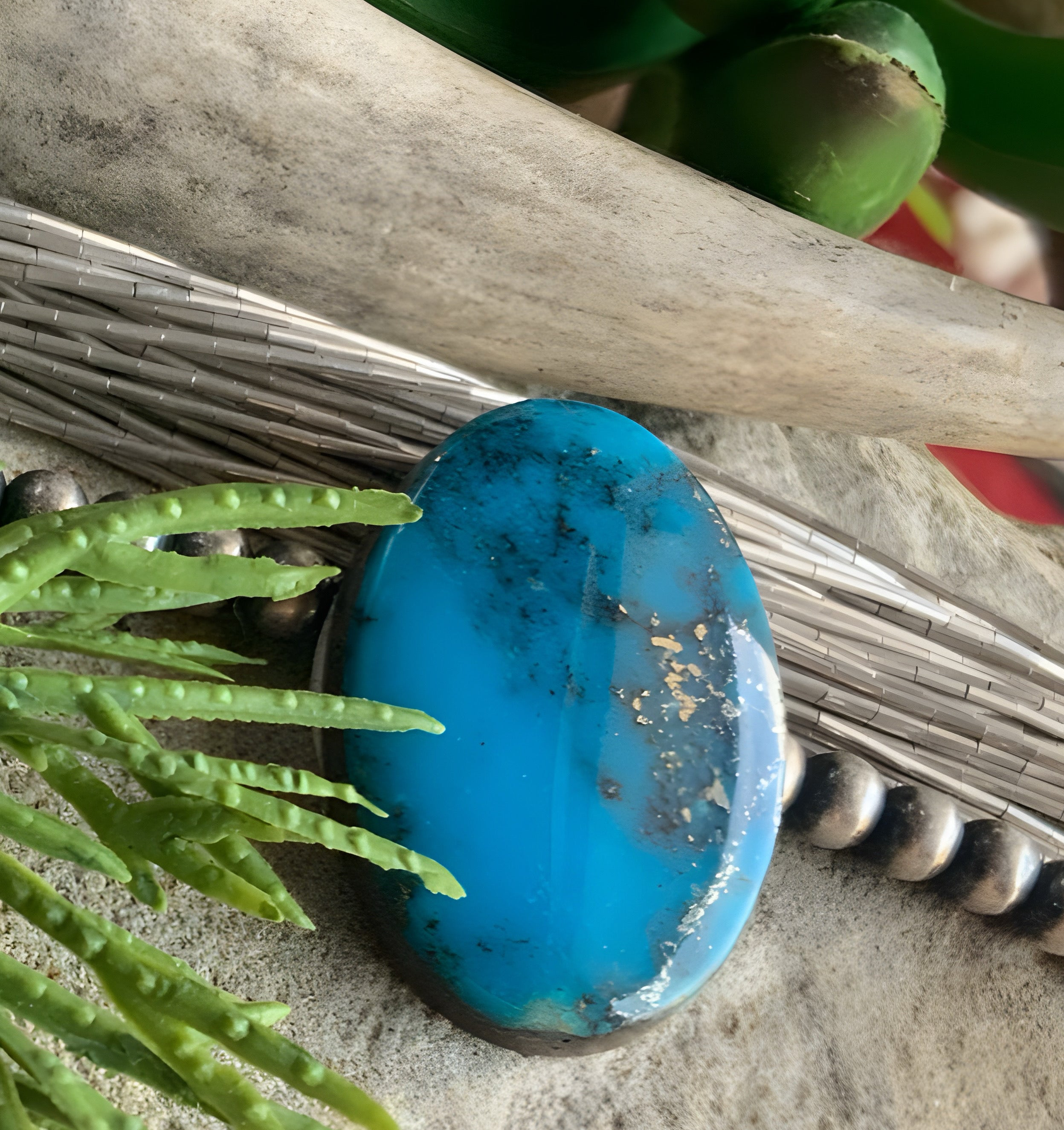 Ithaca Peak Turquoise High Grade Blue Oval Cabochon With Silver Pyrite #IP104