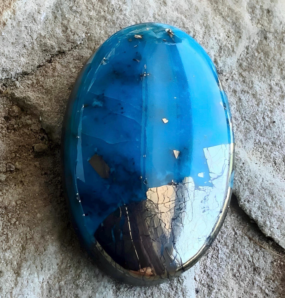 Ithaca Peak Turquoise High Grade Oval Cabochon With Pyrite-Arizona Gemstone #IP121