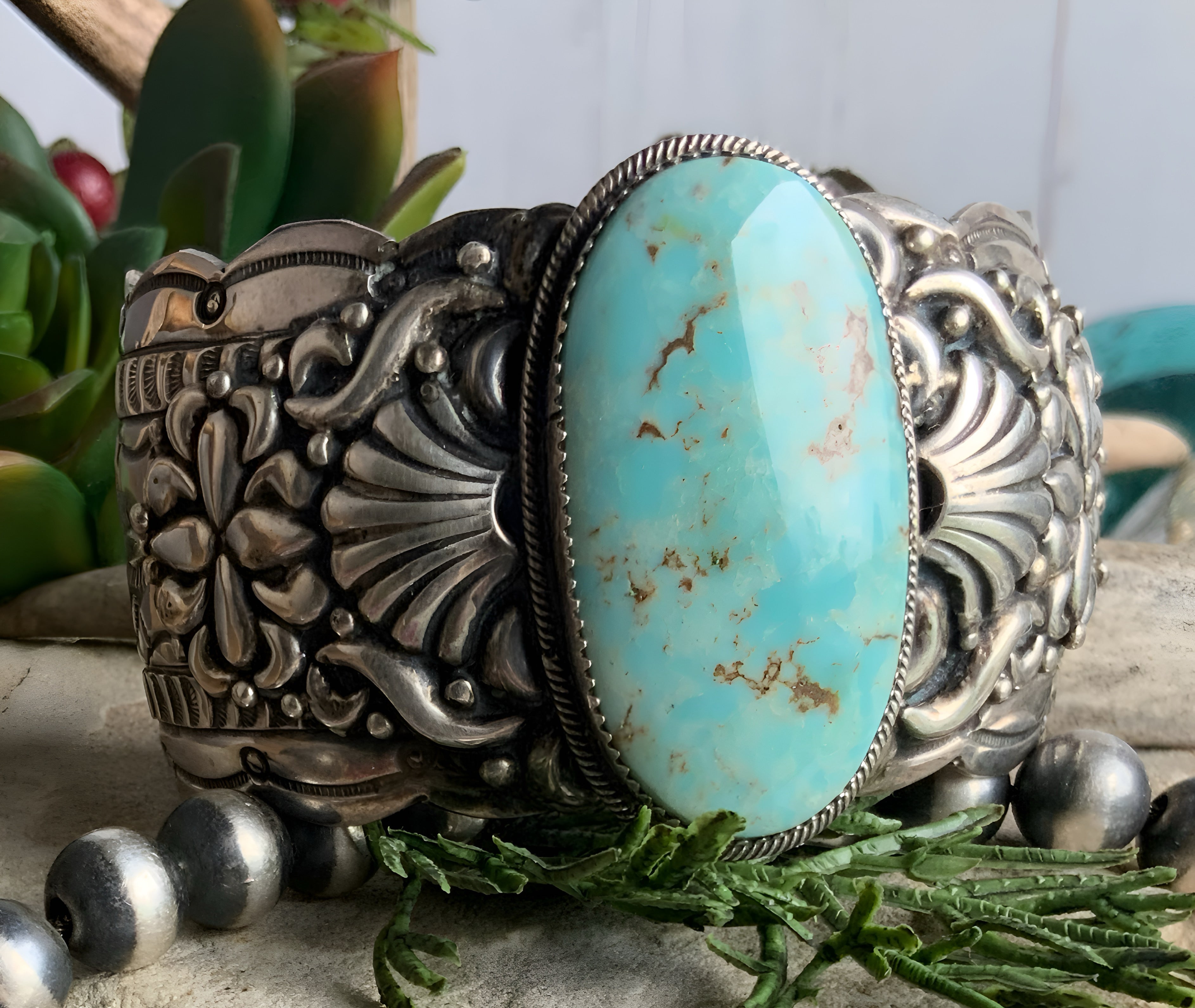 Sterling Silver and Natural Dry Creek Turquoise Cuff Bracelet by Marcella James