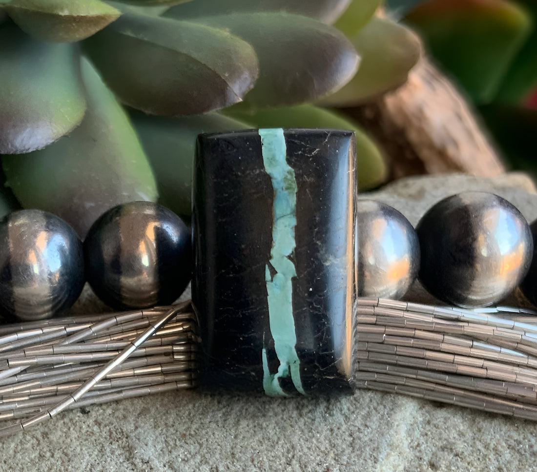 Natural Sierra Nevada Boulder Ribbon Turquoise Rectangular Cabochon