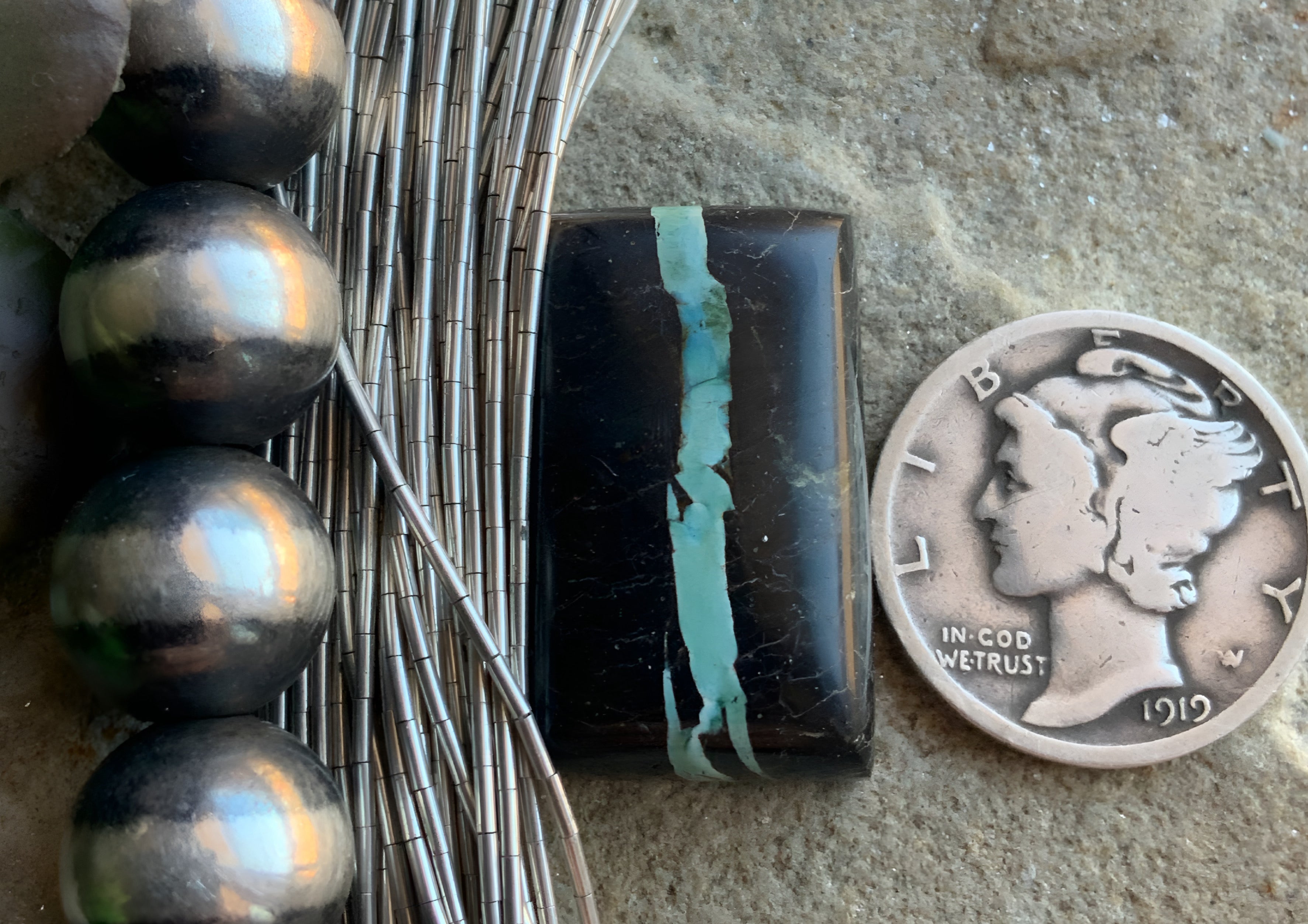 Natural Sierra Nevada Boulder Ribbon Turquoise Rectangular Cabochon