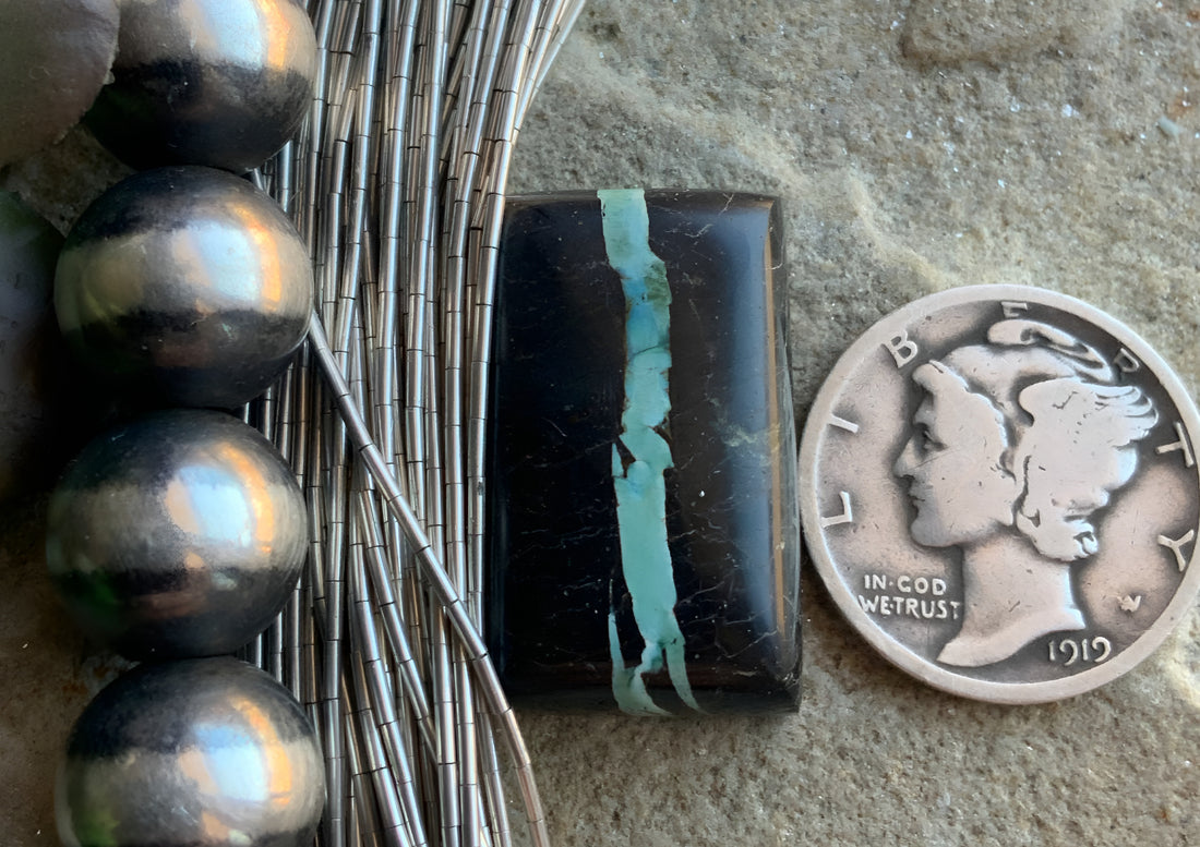 Natural Sierra Nevada Boulder Ribbon Turquoise Rectangular Cabochon