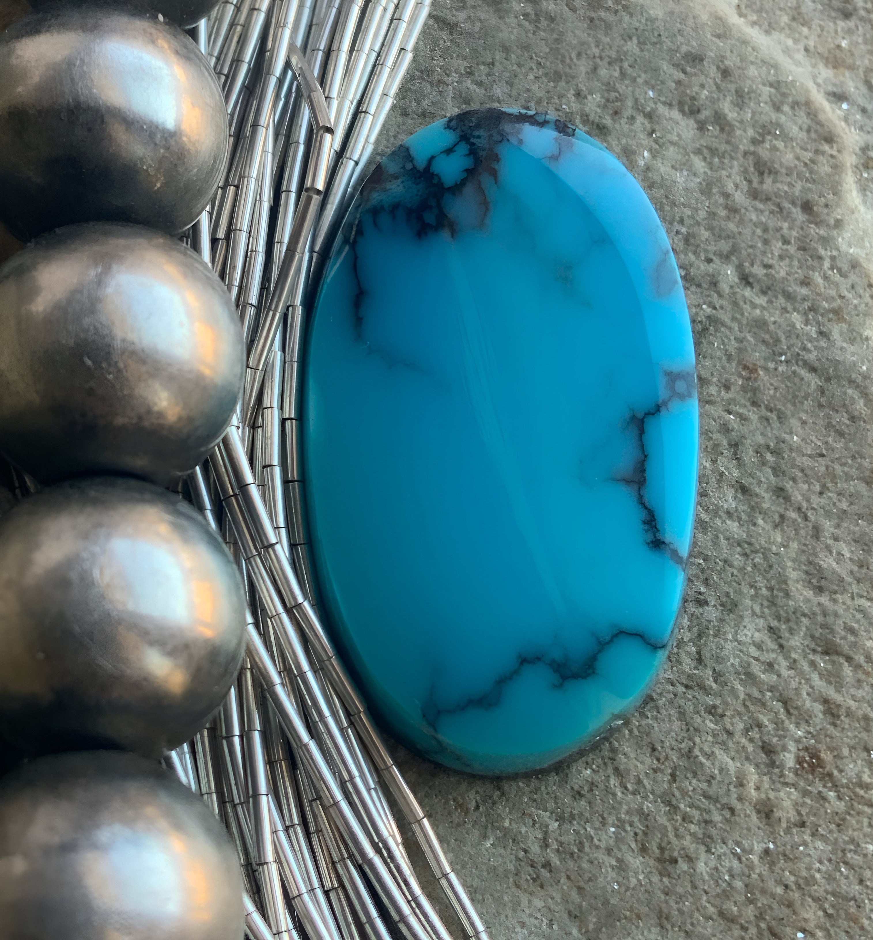 High Grade Cloud Mountain Turquoise Oval Blue Cabochon