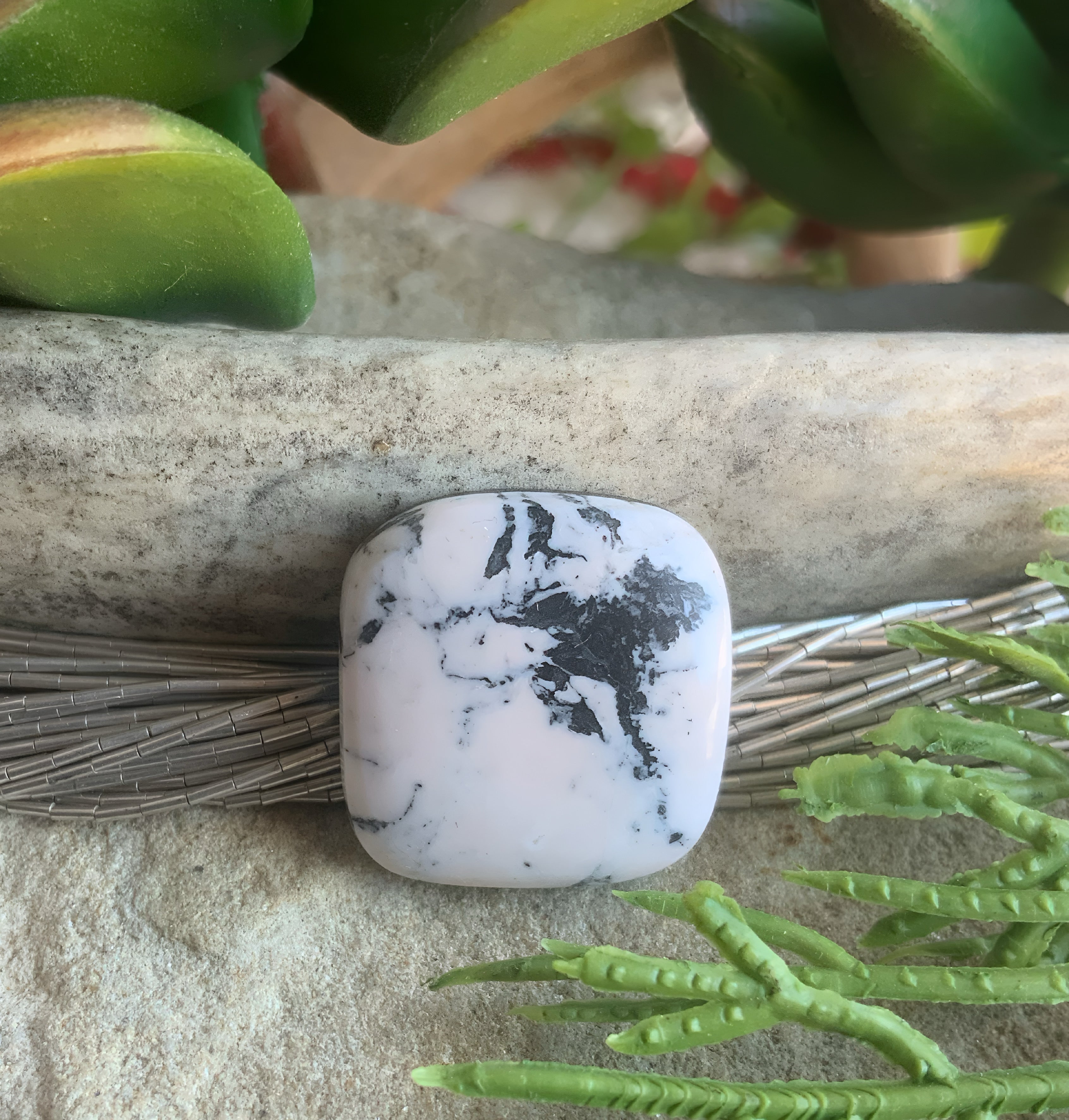 Natural White Buffalo Square Cabochon