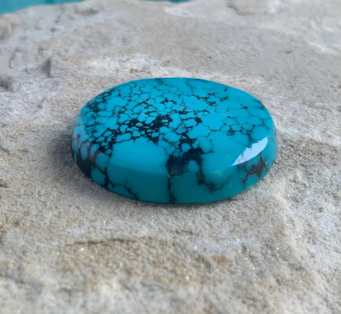 Beautiful Large Round Hubei Turquoise Cabochon