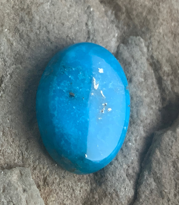 Beautiful Blue Persian Turquoise Oval With Silver Pyrite