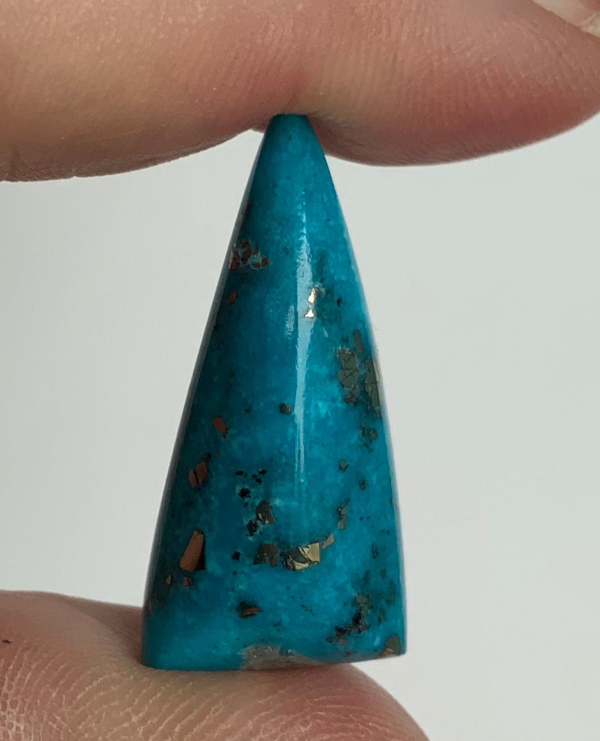 Gorgeous Blue Morenci Turquoise Triangular Cabochon with Pyrite