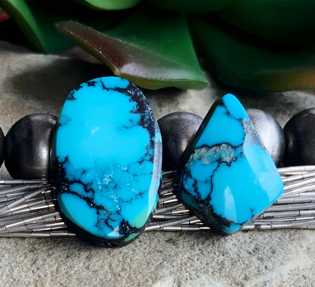 Cloud Mountain or Yungai Turquoise Cabochon Set of Two