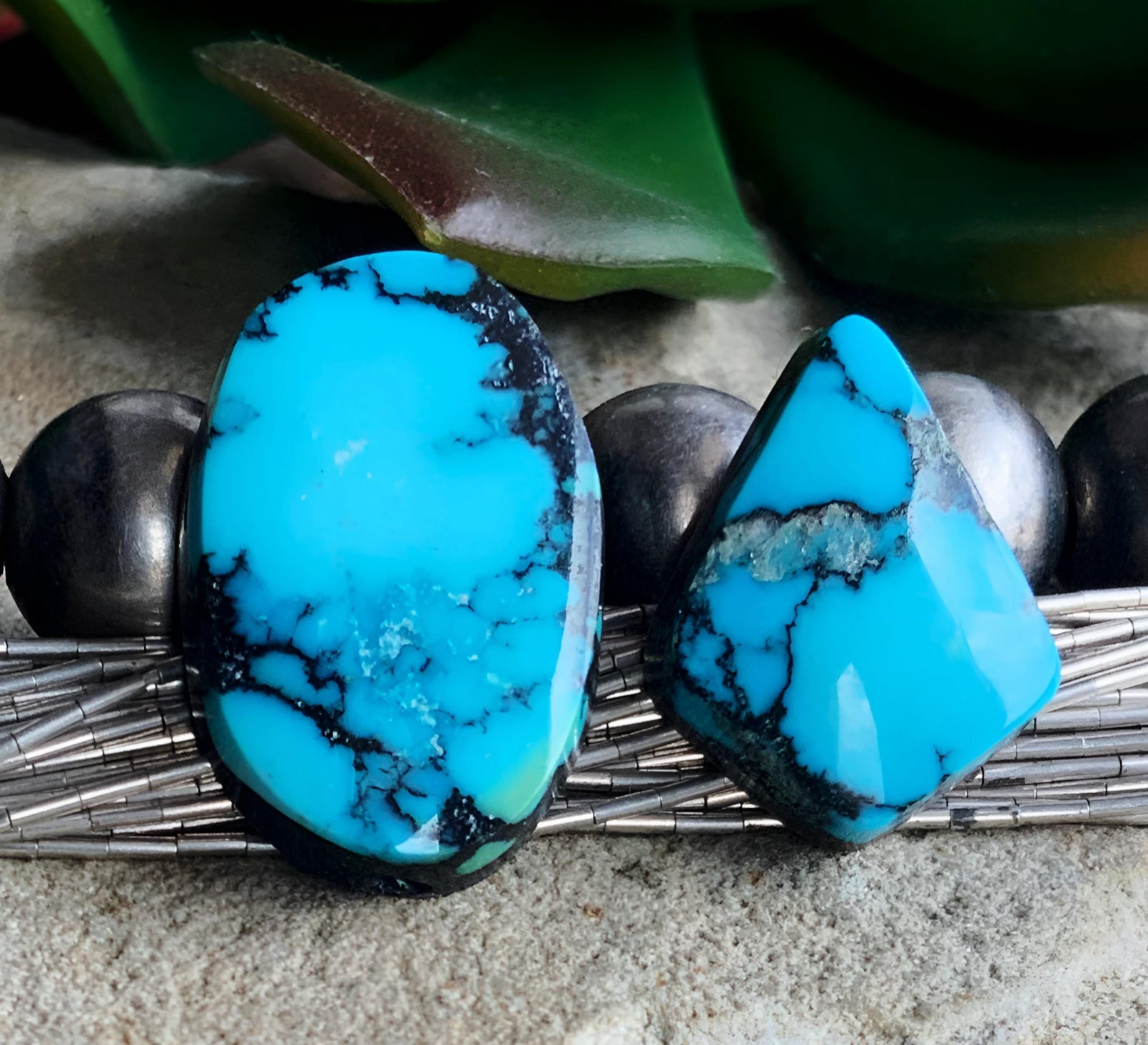 Cloud Mountain or Yungai Turquoise Cabochon Set of Two