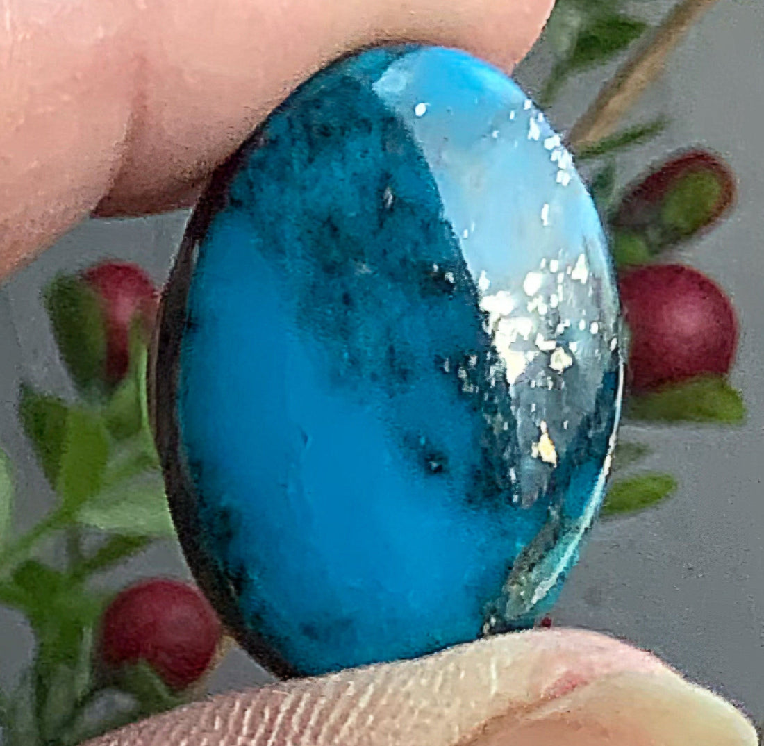 Ithaca Peak Turquoise High Grade Blue Oval Cabochon With Silver Pyrite #IP104