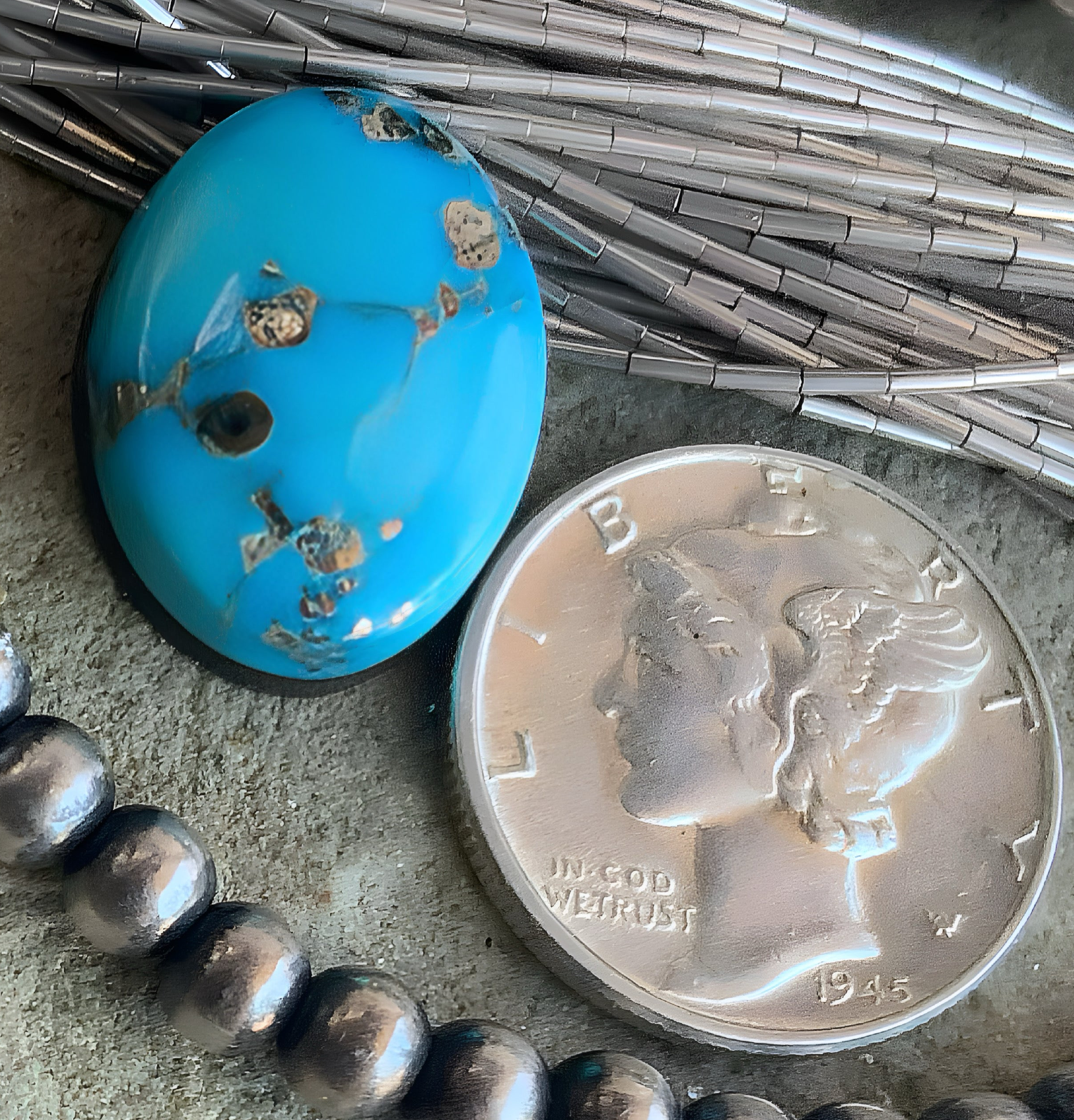 Whitewater Turquoise Oval With Silver Pyrite