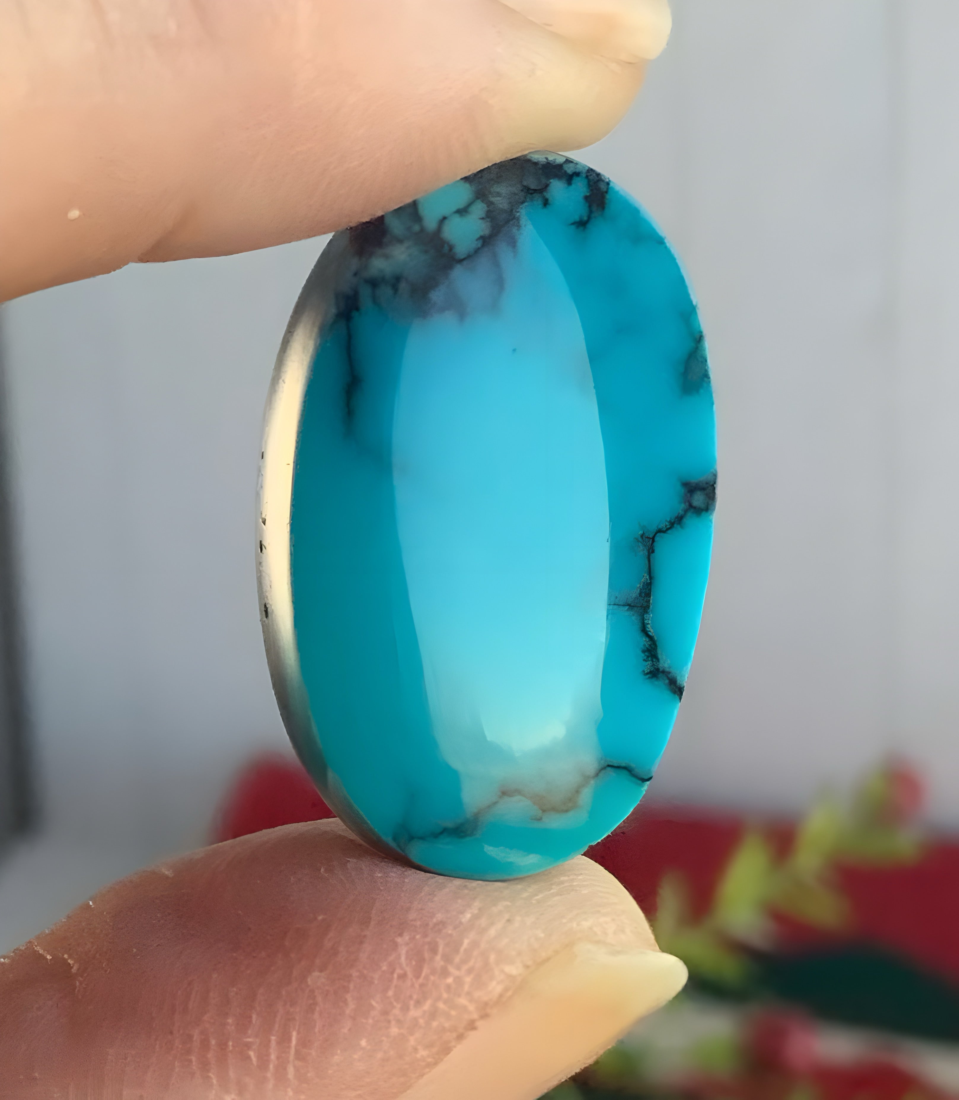 High Grade Cloud Mountain Turquoise Oval Blue Cabochon