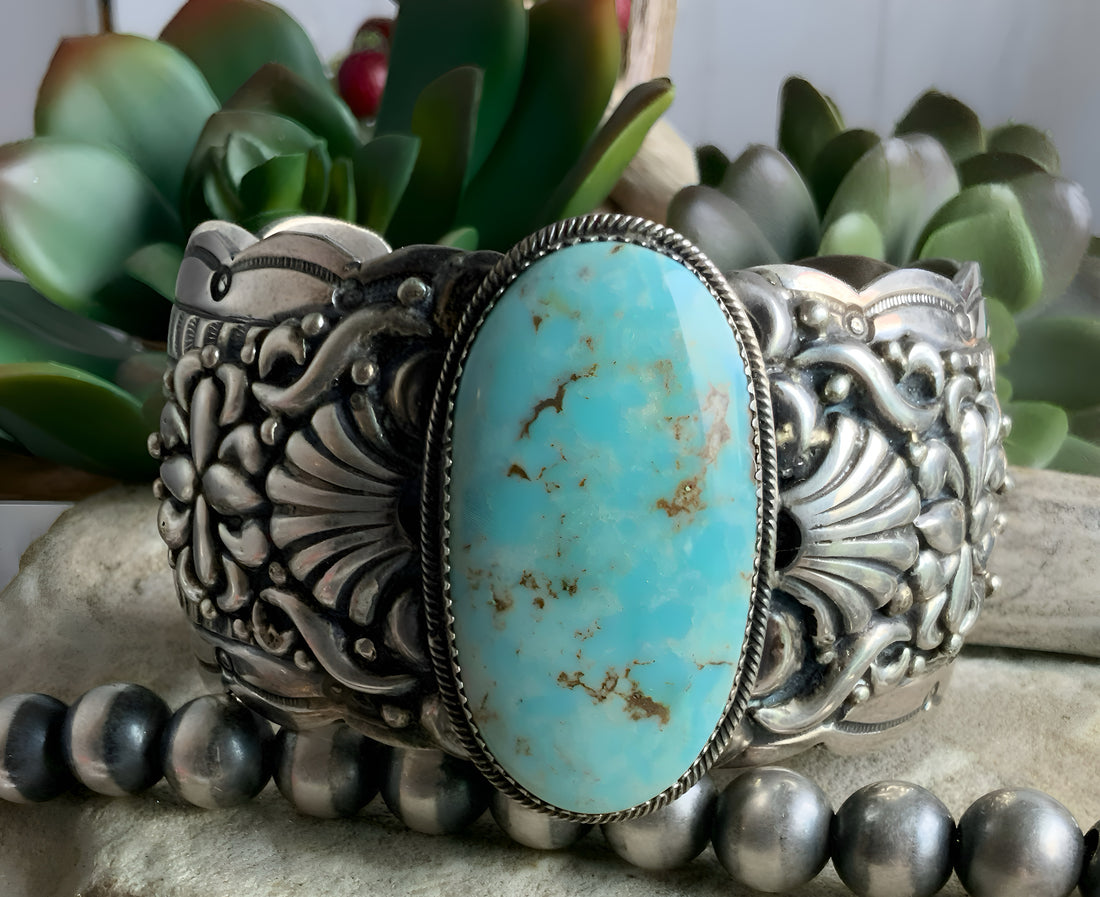 Sterling Silver and Natural Dry Creek Turquoise Cuff Bracelet by Marcella James