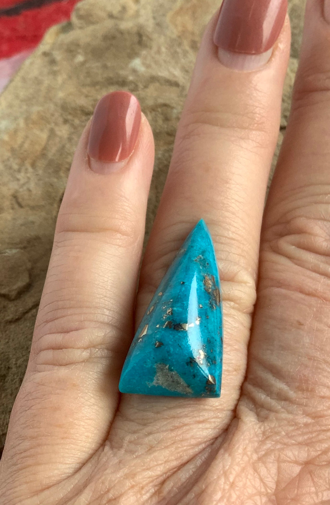 Gorgeous Blue Morenci Turquoise Triangular Cabochon with Pyrite