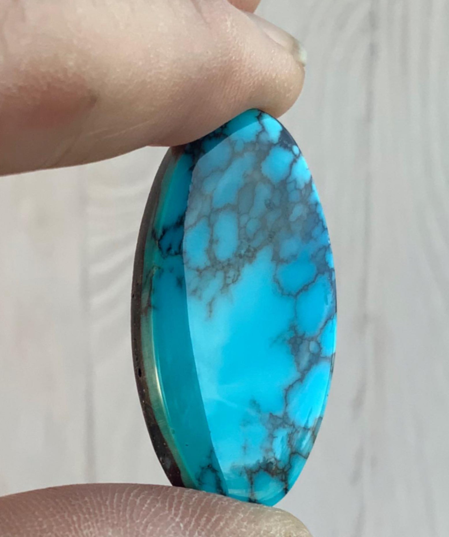 High Grade Cloud Mountain Turquoise Long Oval Cabochon