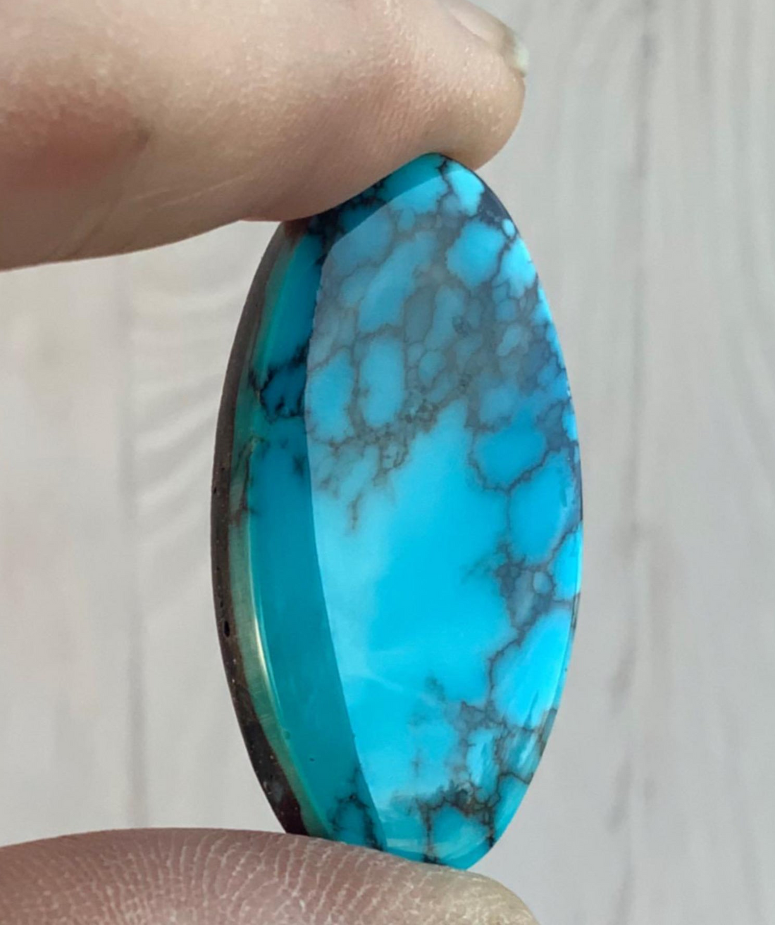 High Grade Cloud Mountain Turquoise Long Oval Cabochon
