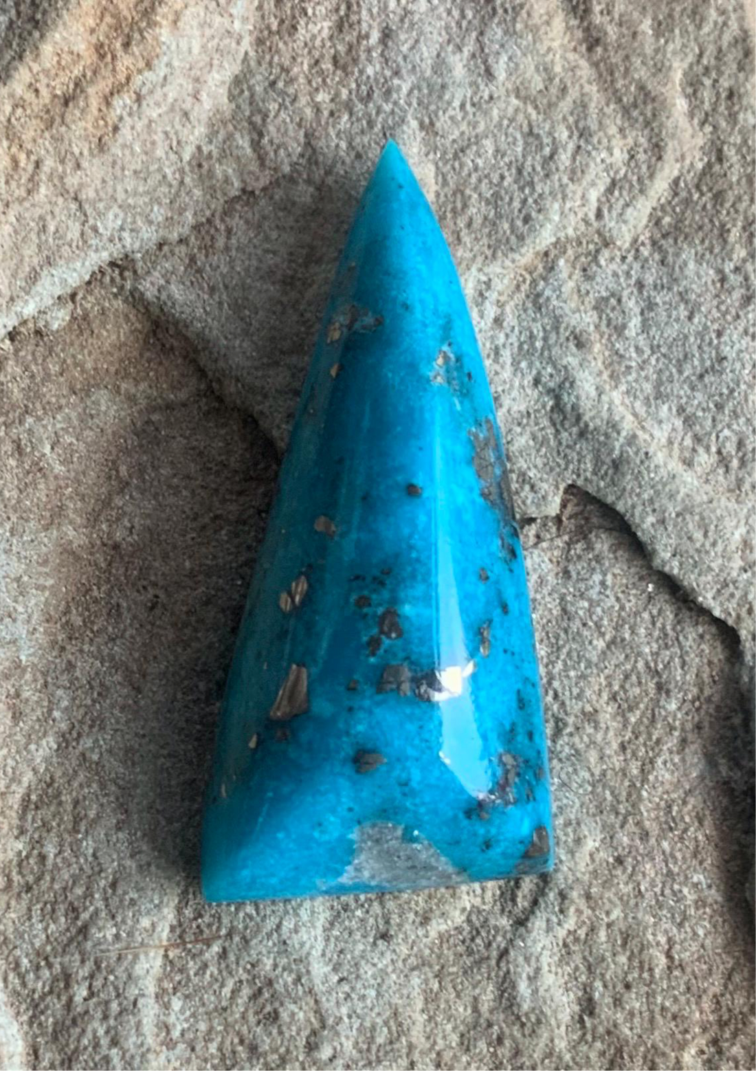 Gorgeous Blue Morenci Turquoise Triangular Cabochon with Pyrite