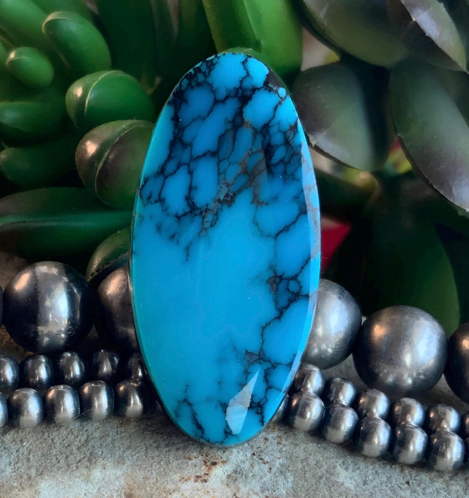High Grade Cloud Mountain Turquoise Long Oval Cabochon