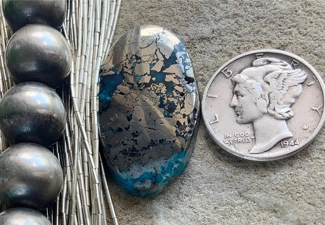Persian Turquoise Oval Gemstone With Silver Pyrite