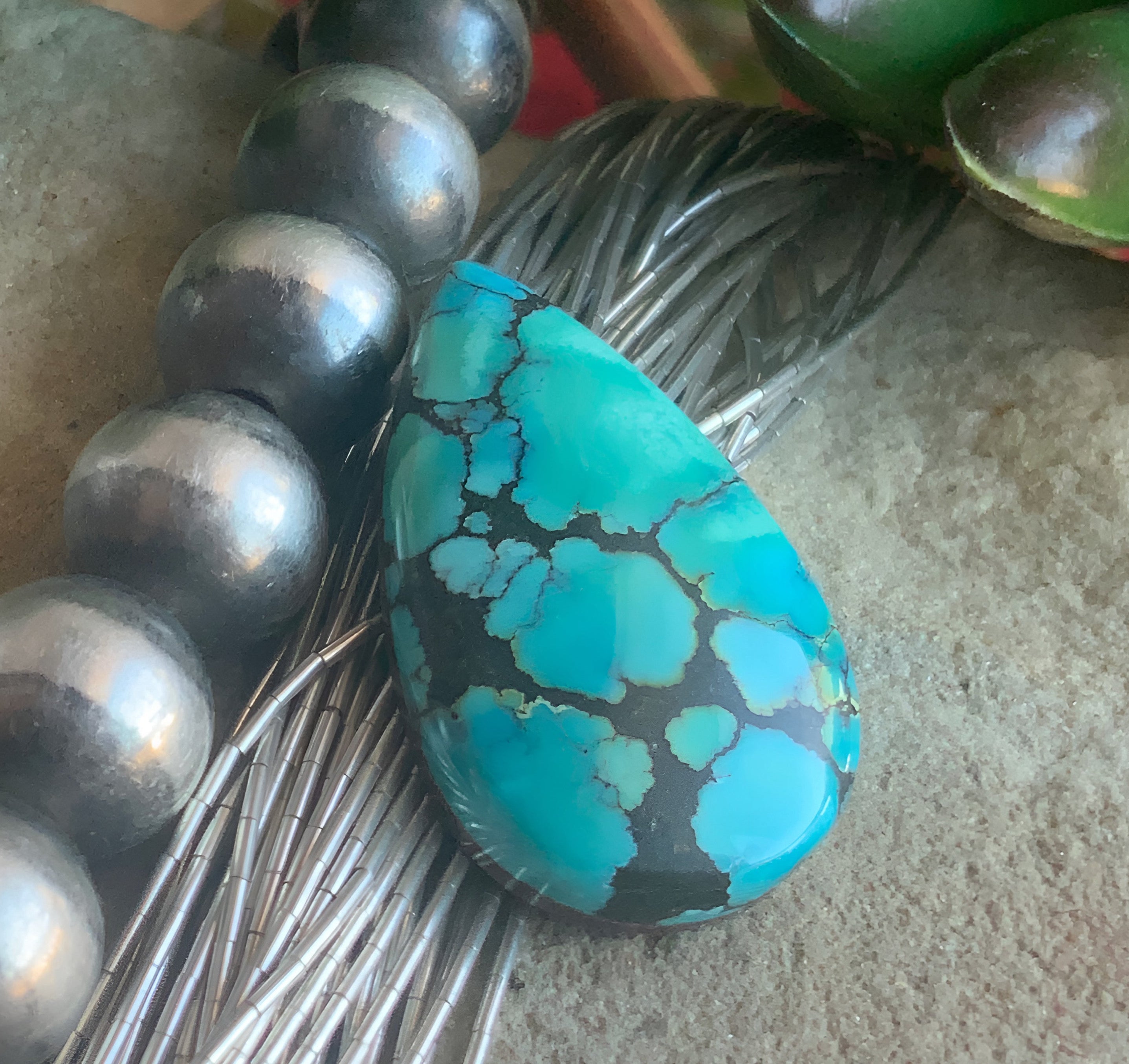 Natural Sierra Nevada Turquoise Teardrop Cabochon-Nevada Gemstone