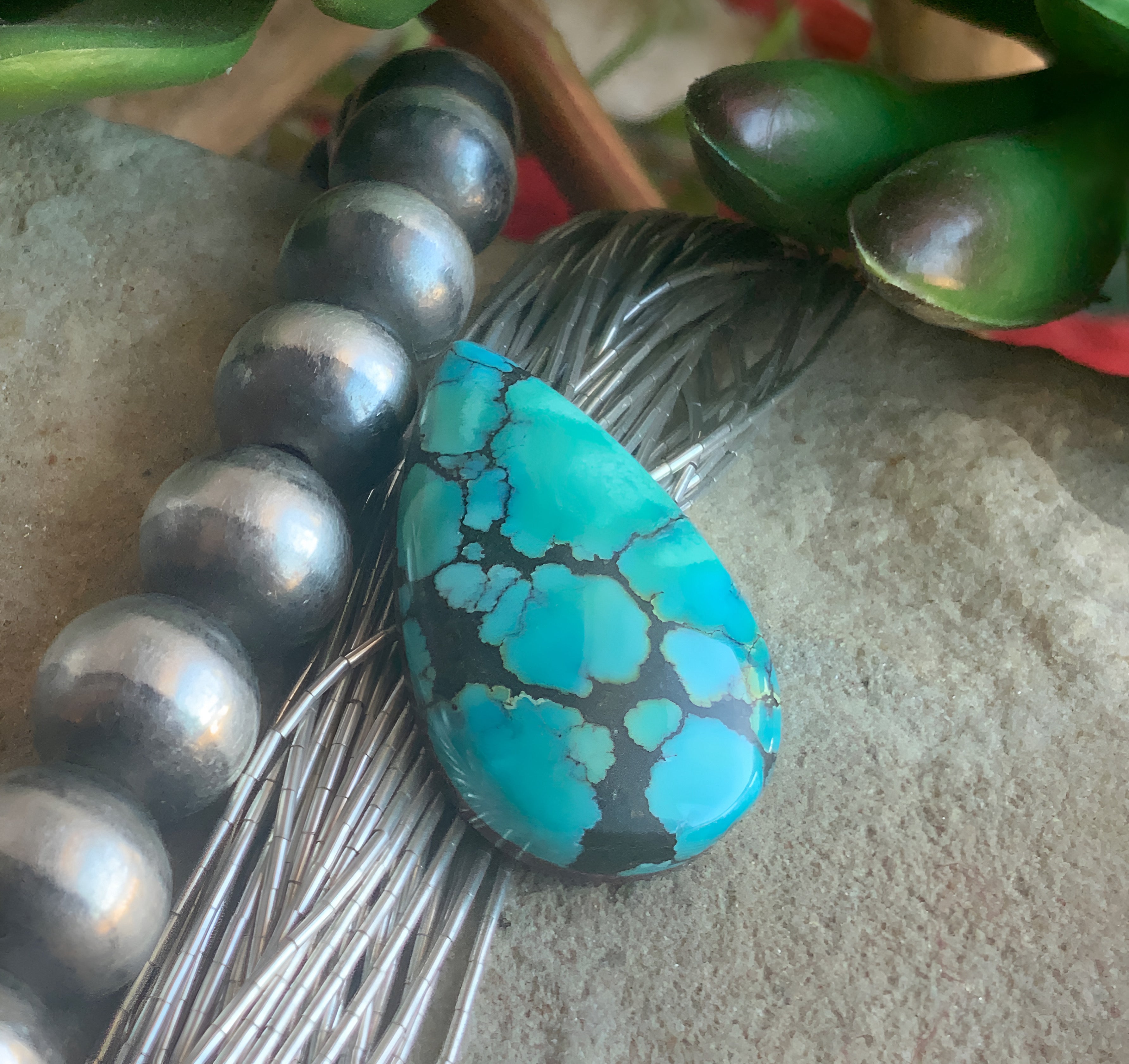 Natural Sierra Nevada Turquoise Teardrop Cabochon-Nevada Gemstone