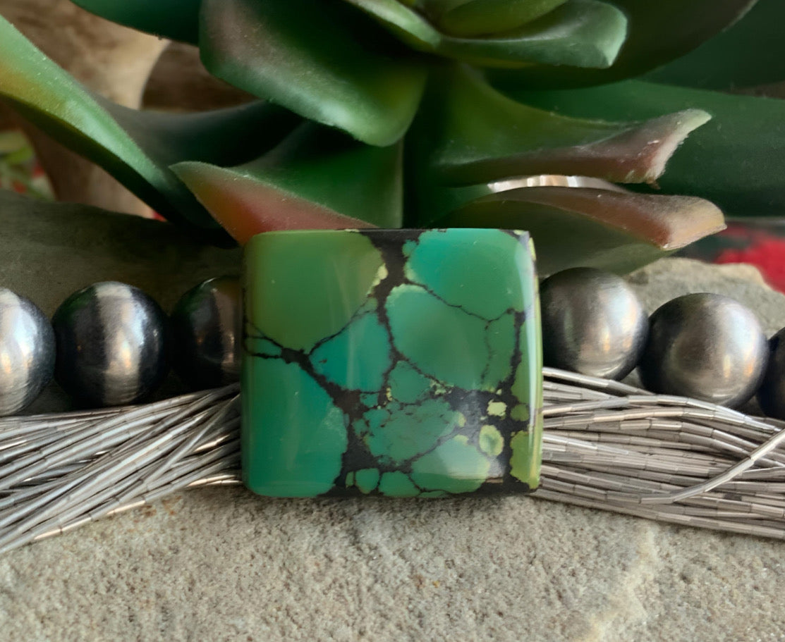 Bamboo Mountain Turquoise Green Rectangle Cabochon
